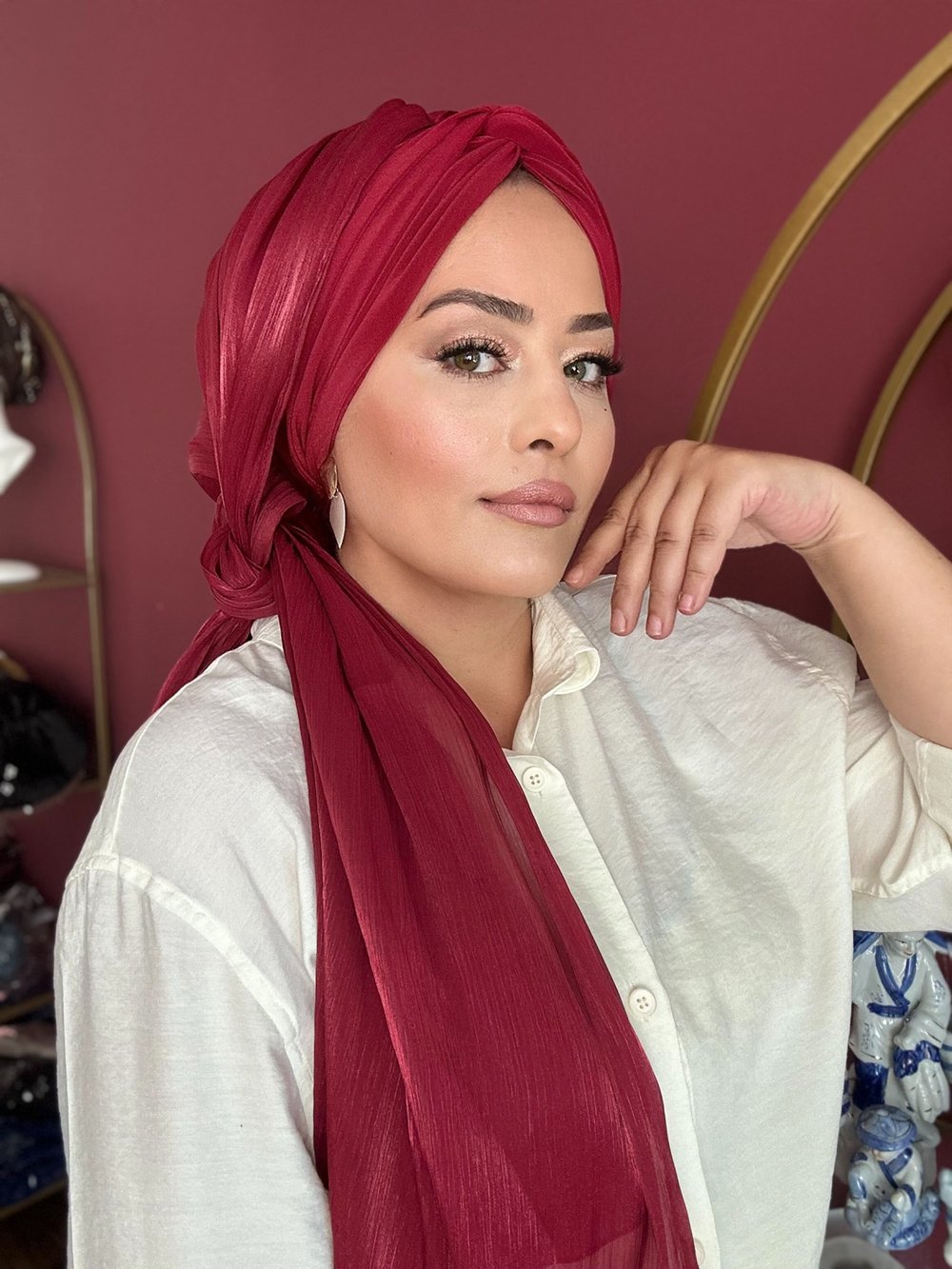 AÇIK BORDO ORGANZE ŞALLI DÜĞÜM DOLGULU BONEŞAL