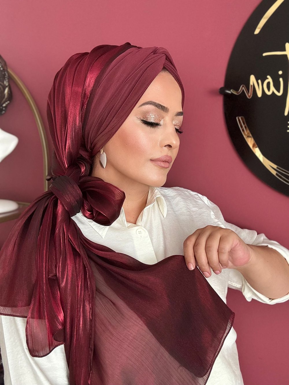 BORDO ORGANZE ŞALLI DÜĞÜM DOLGULU BONEŞAL