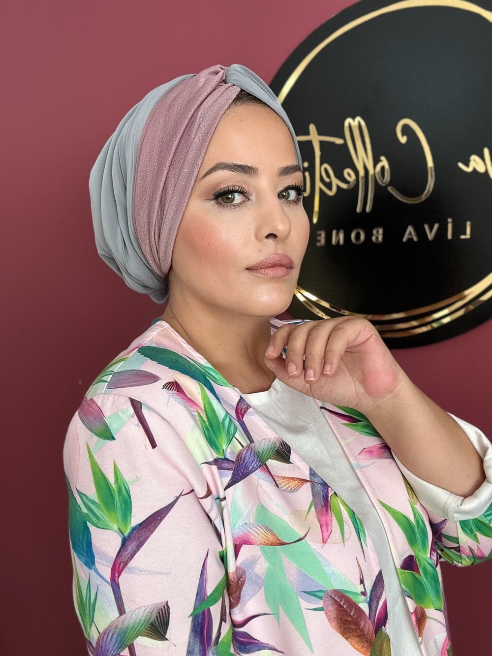GRİ& BİR TRAFI PUDRA PEMBE SİMLİ DÜĞÜM DOLGULU BONE