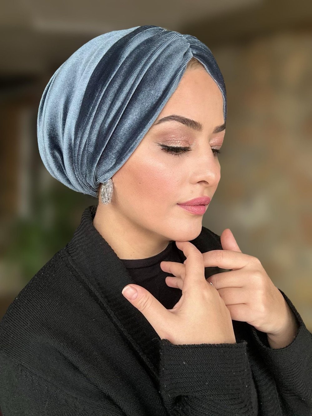 GRİ KADİFE DRAPE MODEL DOLGULU BONE