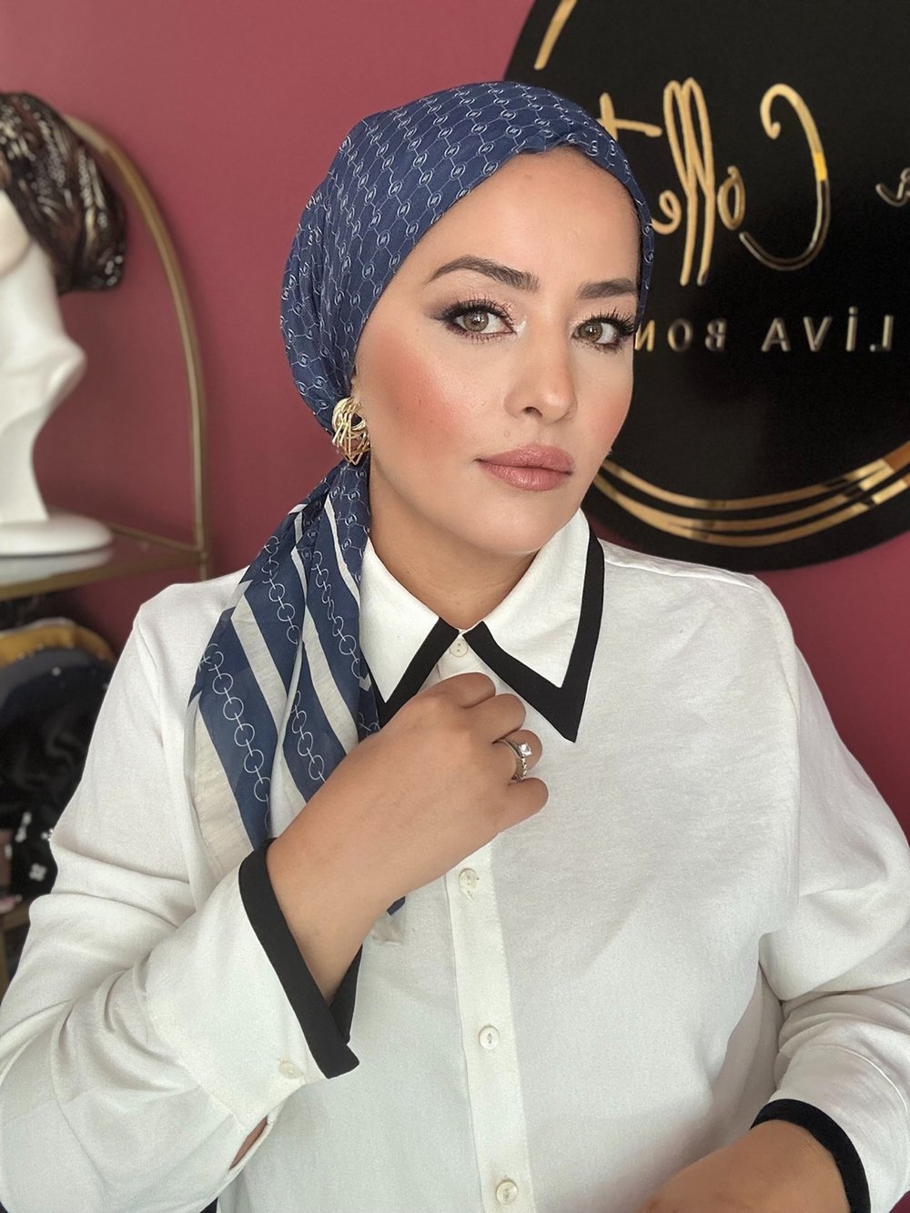 LACİVERT PR DESEN EŞARP BONE