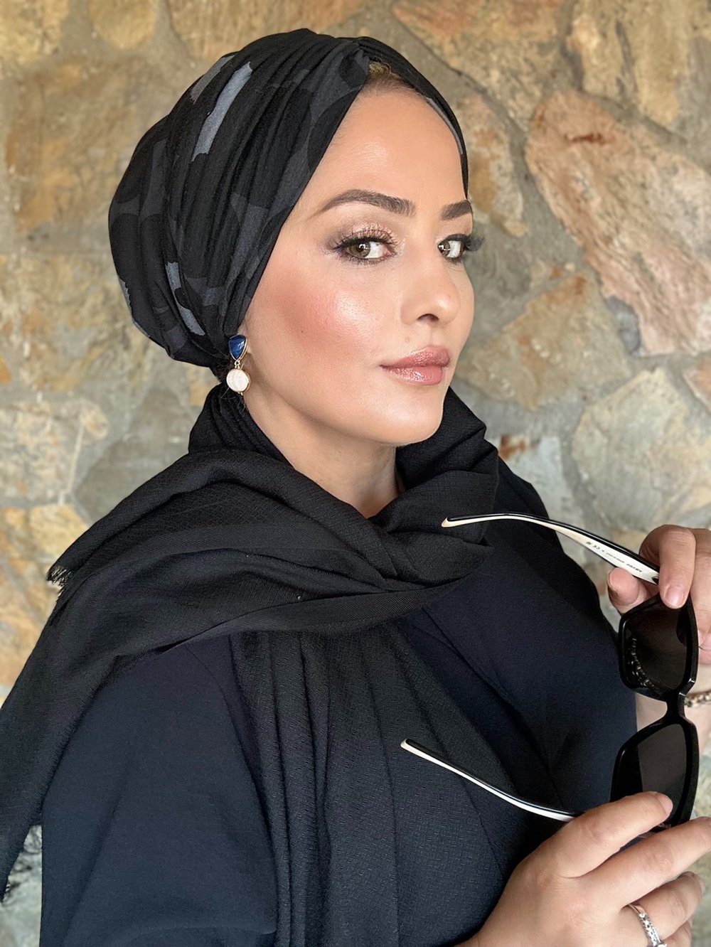 SİYAH GRİ DESENLİ DRAPE DOLGULU BONE