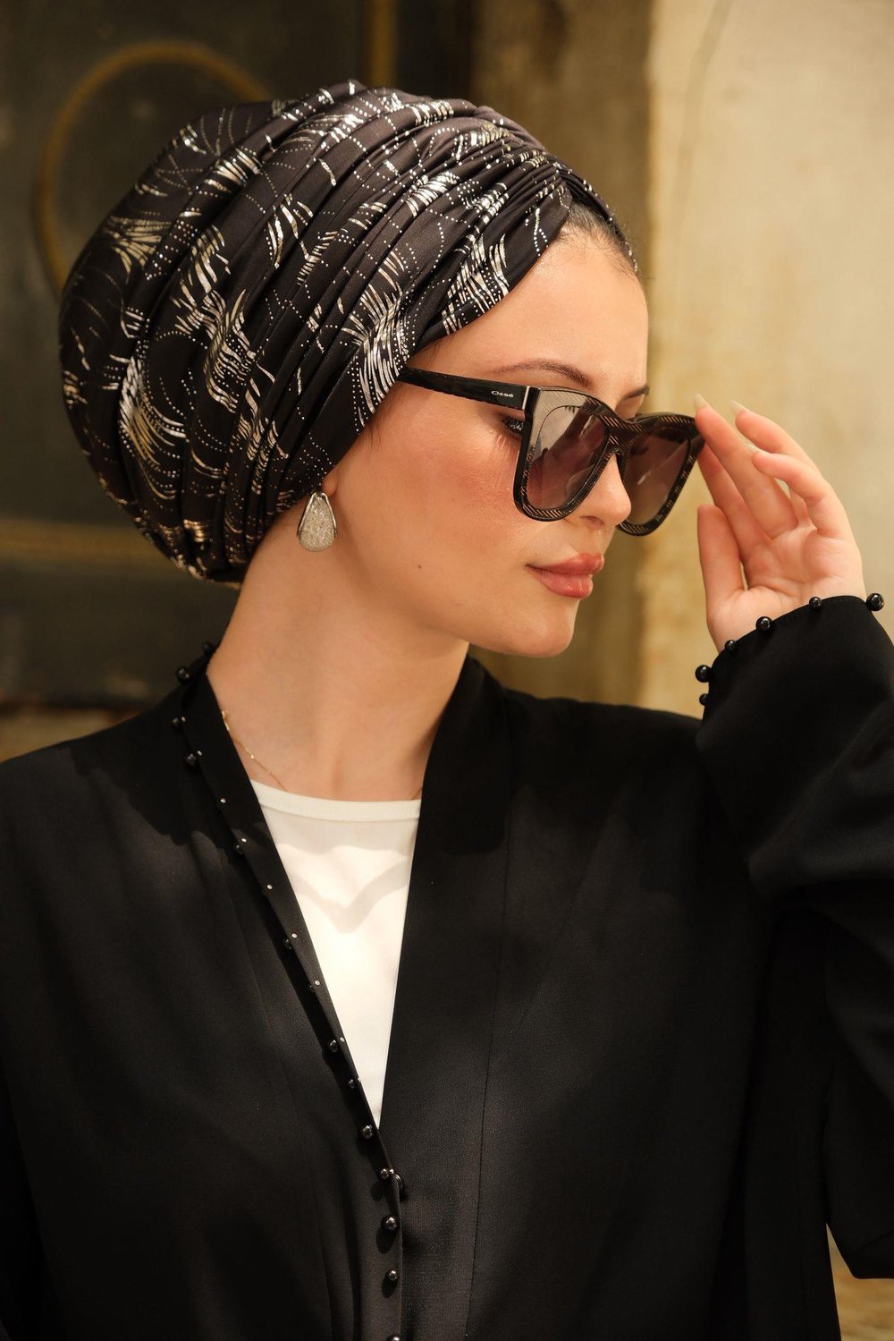 SİYAH VARAKLI DRAPE MODEL DOLGULU BONE