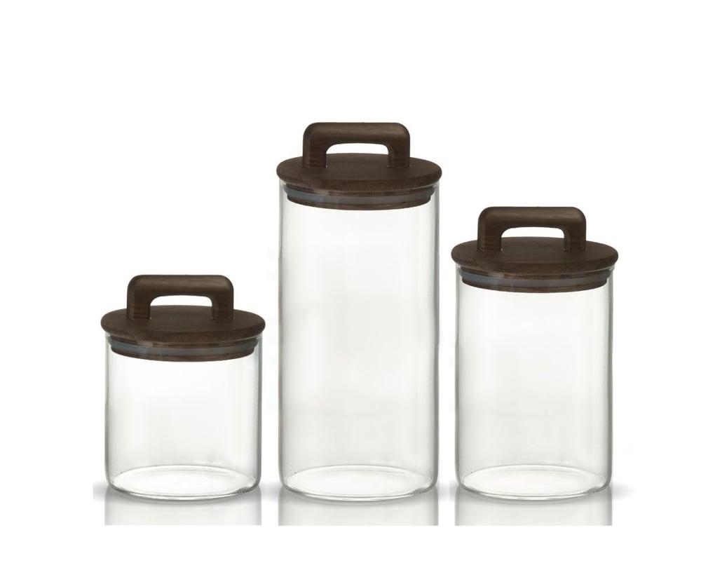Saplı Akasya Kapaklı Yüksek Borosilikat Cam Saklama Kavanozu 3'lü Seti - 500ml - 1000ml - 1500ml -