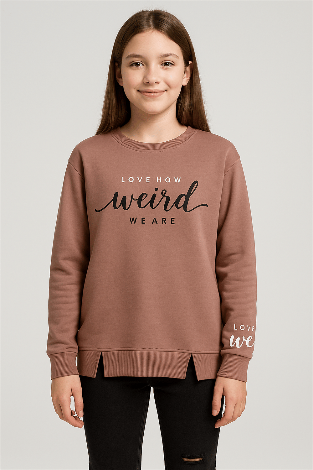 Gül Kurusu Yazı Baskılı Kız Çocuk Sweat