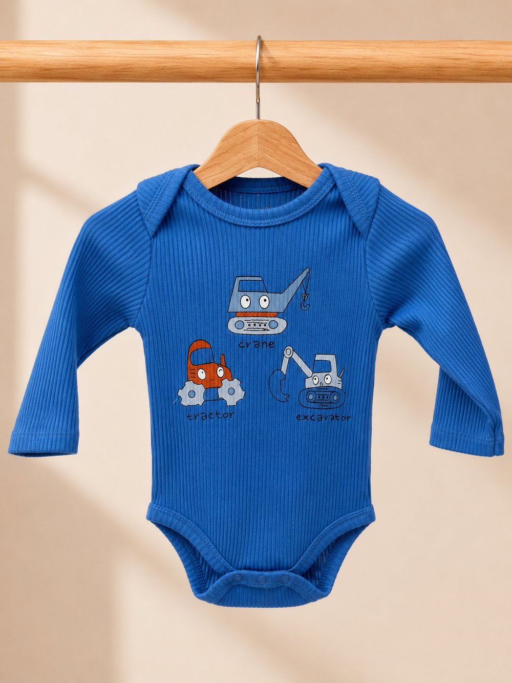 Ekskavatör Baskılı Mavi Erkek Bebek Zıbın