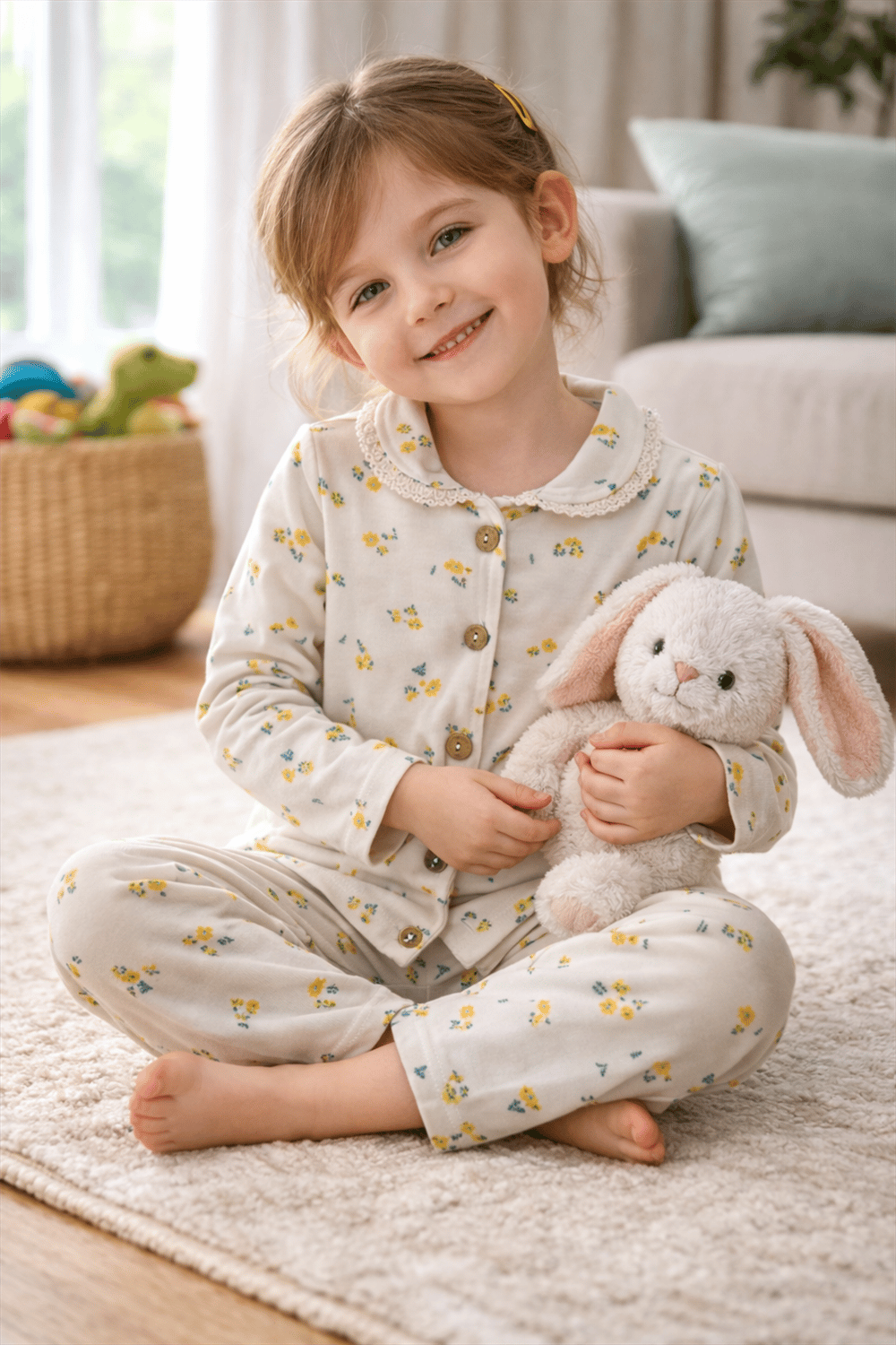 Kız Çocuk Sarı Turuncu Çiçekli Pijama