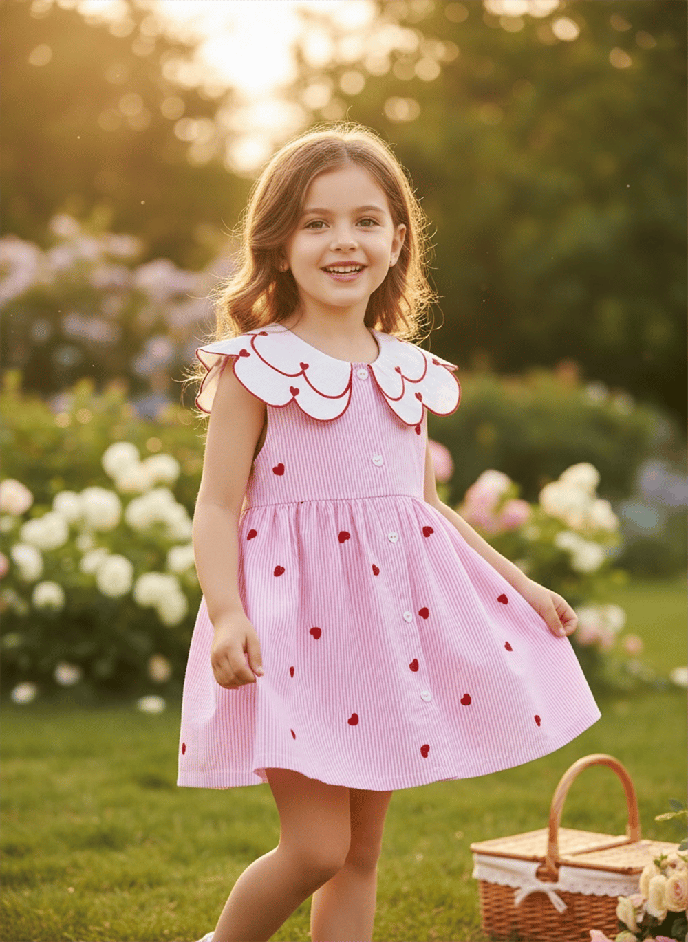 Pembe Çizgili Bebe Yaka Kız Çocuk Elbise