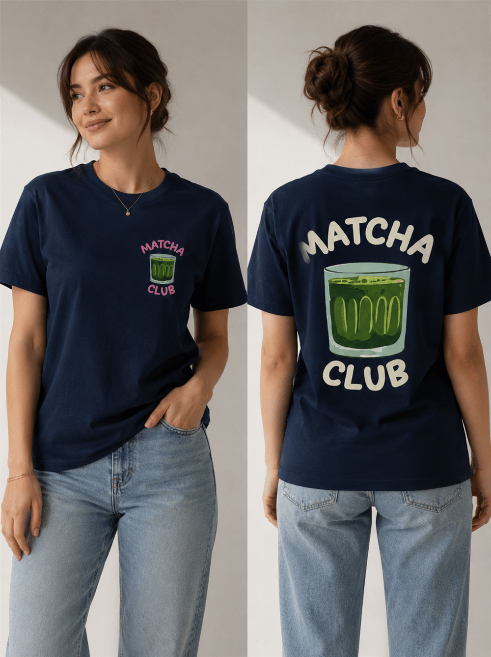 Yetişkin Lacivert Matcha Club Baskılı Tişört