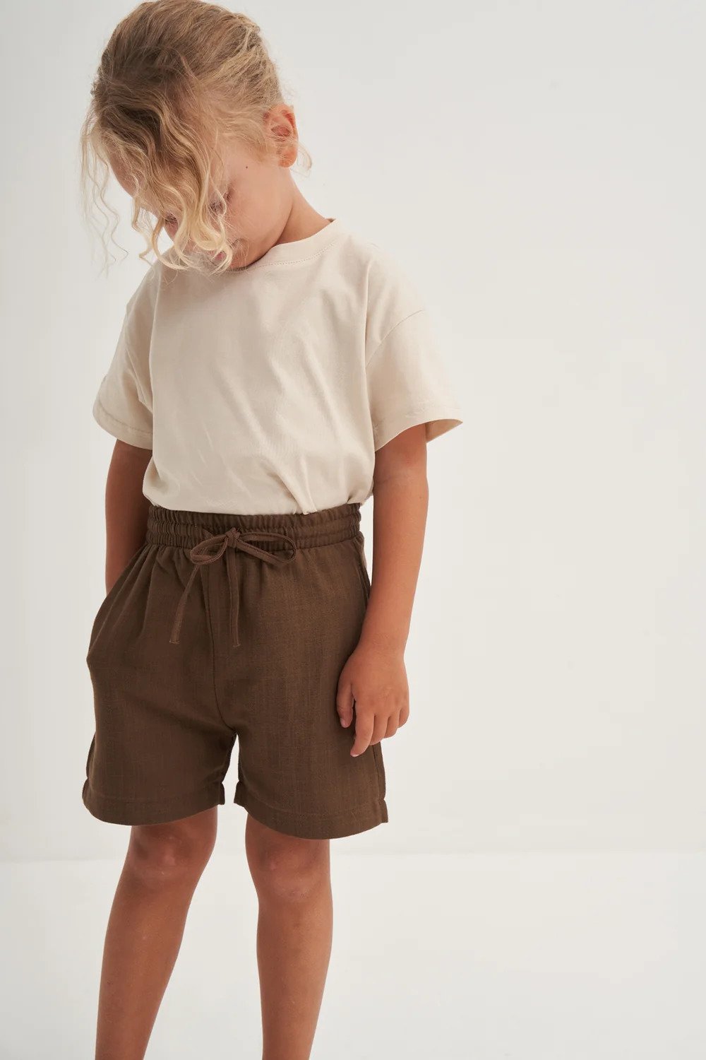 Pamuklu Bağcıklı Unisex Şort Kahve