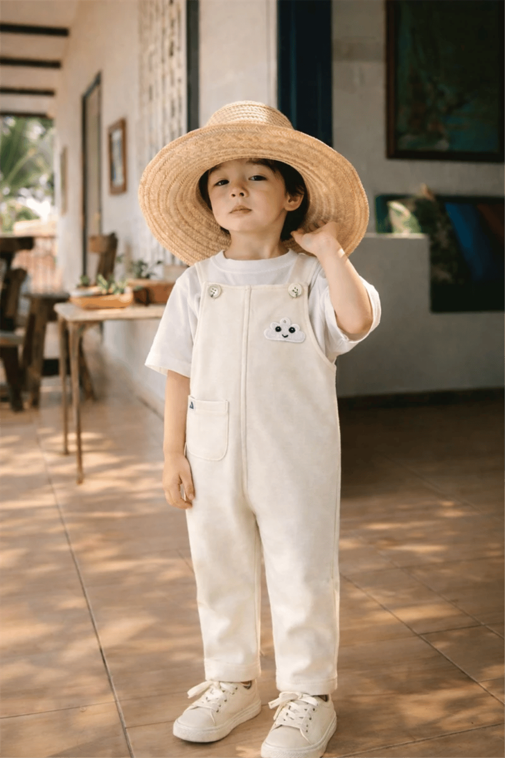 Unisex 3 İplik Ekru Salopet