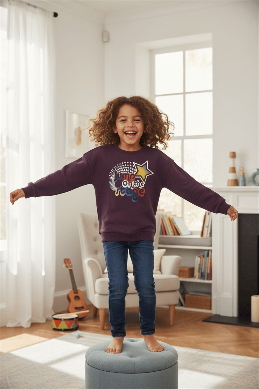 Mürdüm Rengi Baskılı Kız Çocuk Sweat