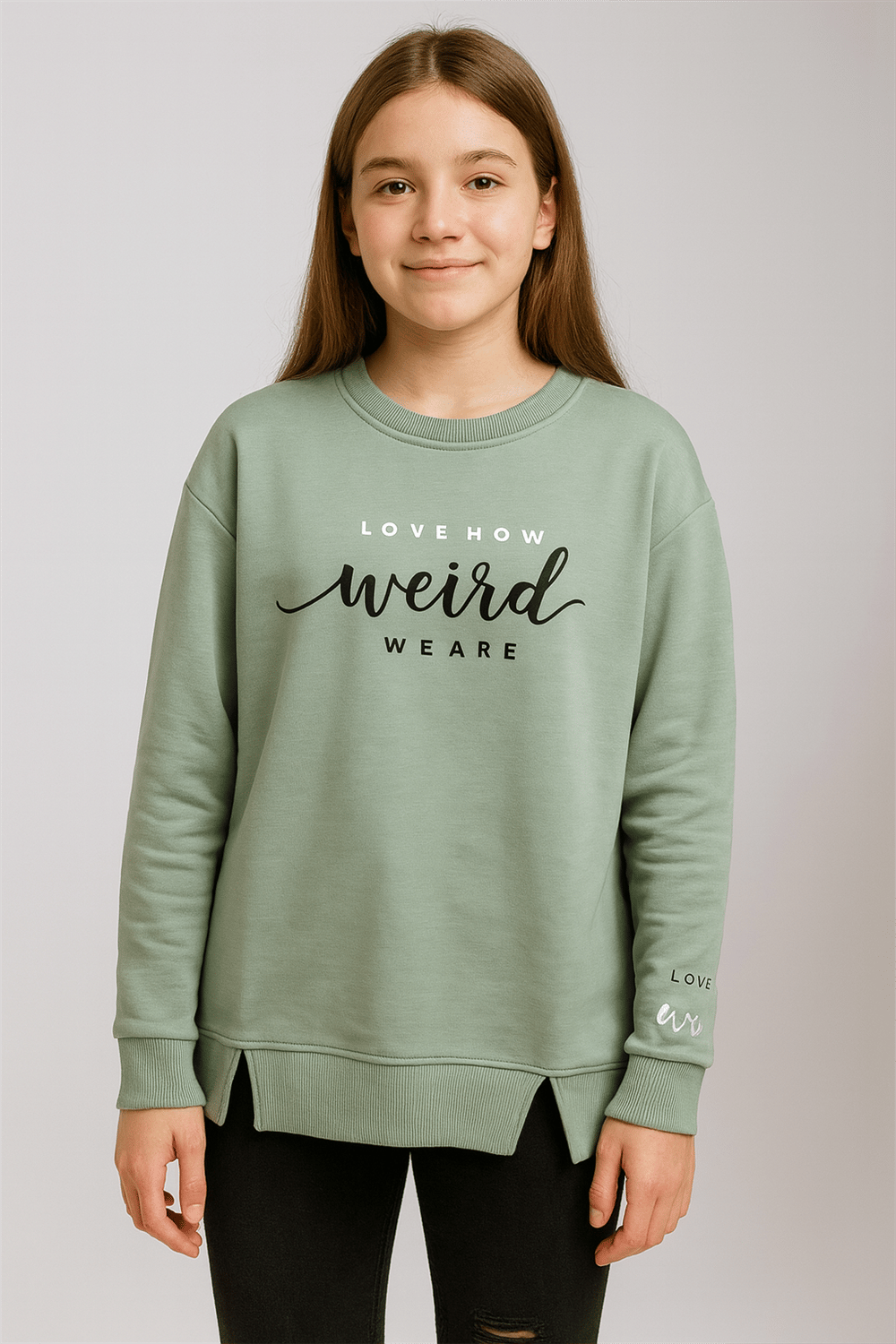 Yeşil Yazı Baskılı Kız Çocuk Sweat