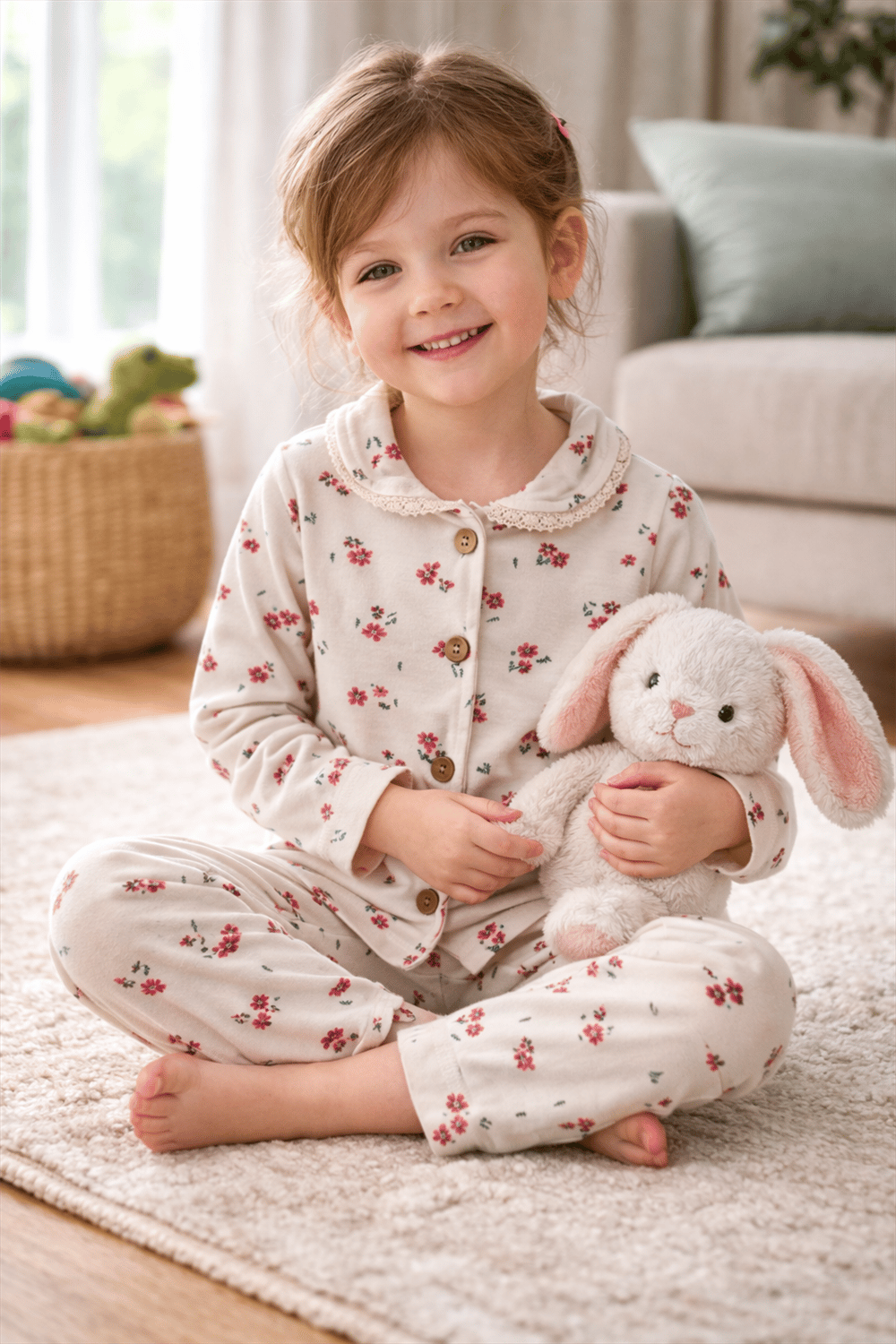 Kız Çocuk Kırmızı Çiçekli Pijama
