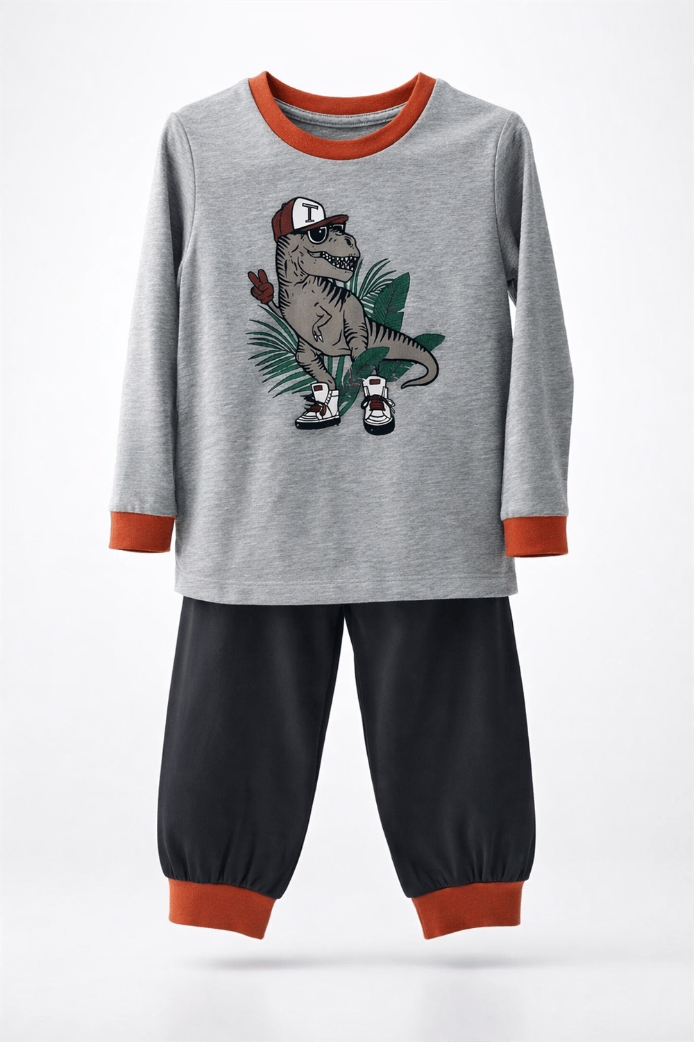 Gri Dinozorlu Erkek Çocuk Pijama