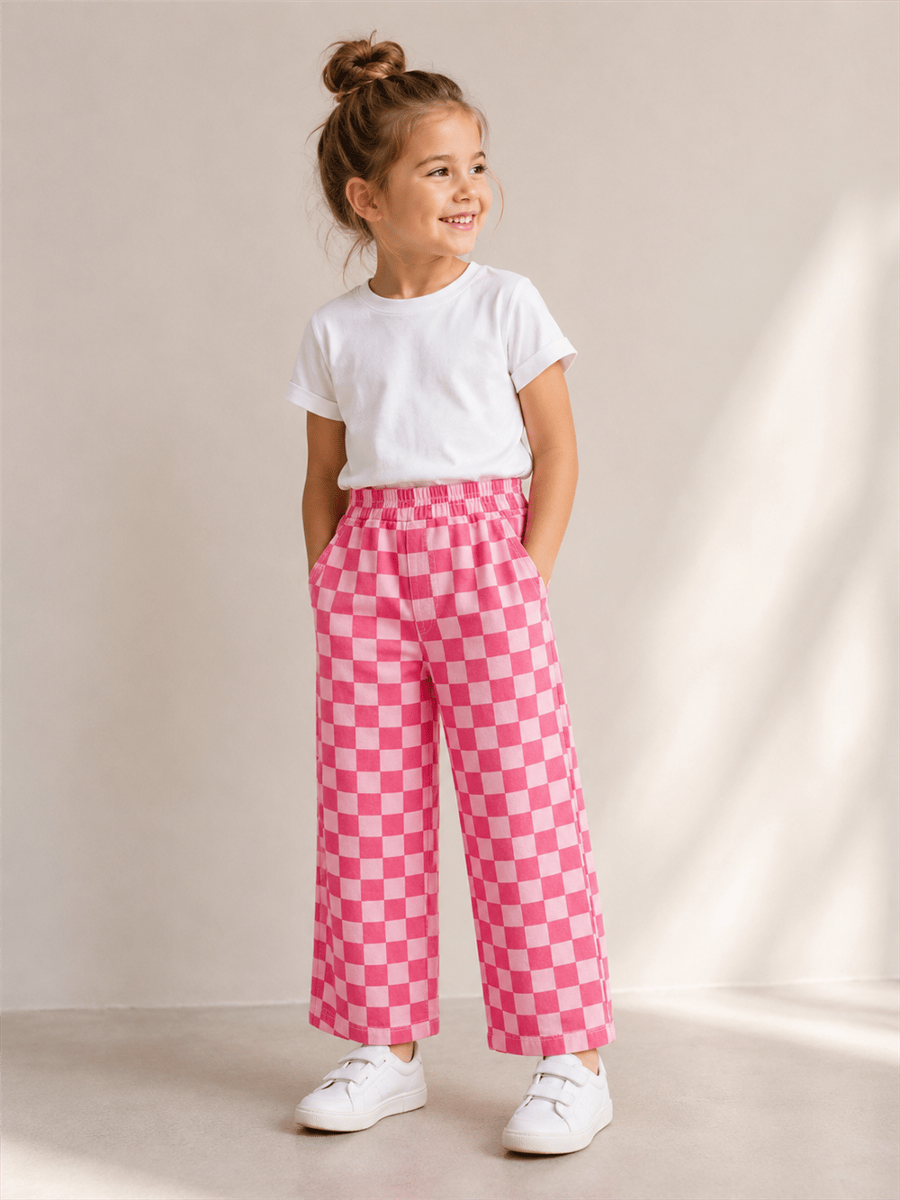 Pembe Damalı Balon Jeans
