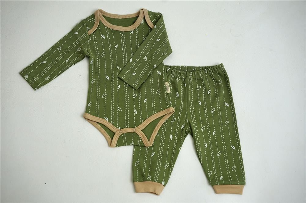 Yaprak Baskılı Yeşil Unisex Bebek Takım