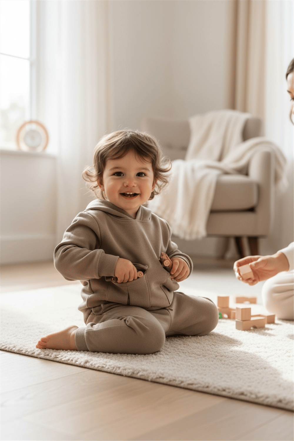 Koyu Bej Kapüşonlu Unisex Şardonlu Takım