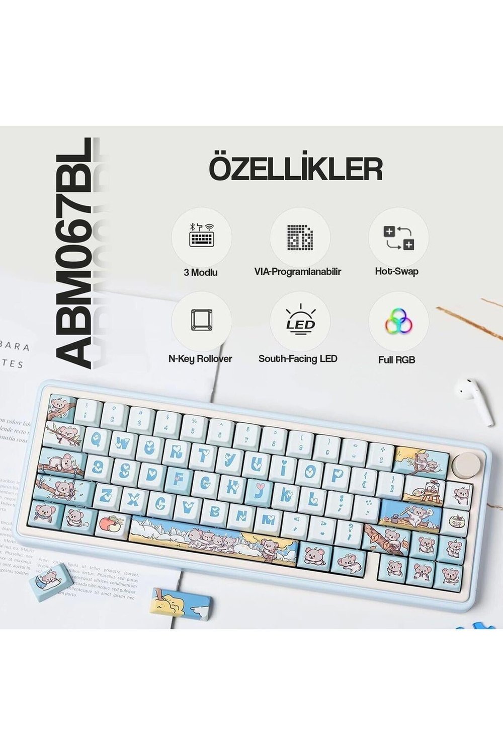 Cidoo ABM067 Nebula Programlanabilir Esports Rgb Mekanik 3 Mode Kablosuz Klavye (Mavi)