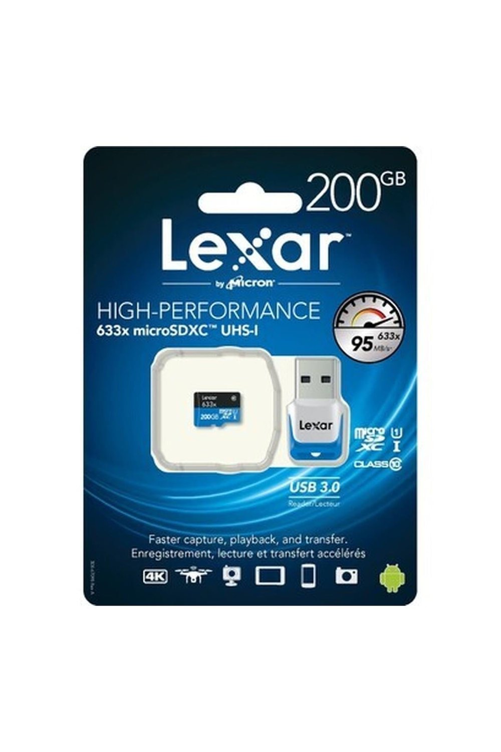 Lexar 200GB 633X Microsdxc Uhs- I 95MB/ SN + Usb3. 0 (Class 10) U1 Hafıza Kartı