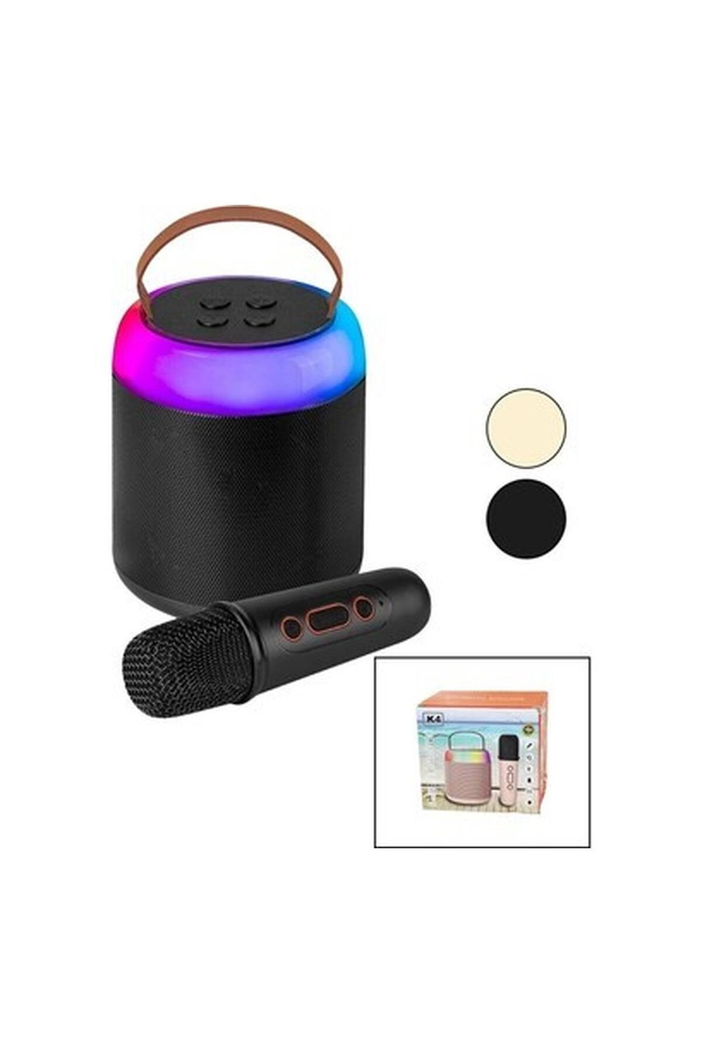 Marsilyan Yuvarlak Karaoke Mikrofonlubluetooth Wireless Hoparlör - Speaker USB Şarjlı - Işıklı (4887)