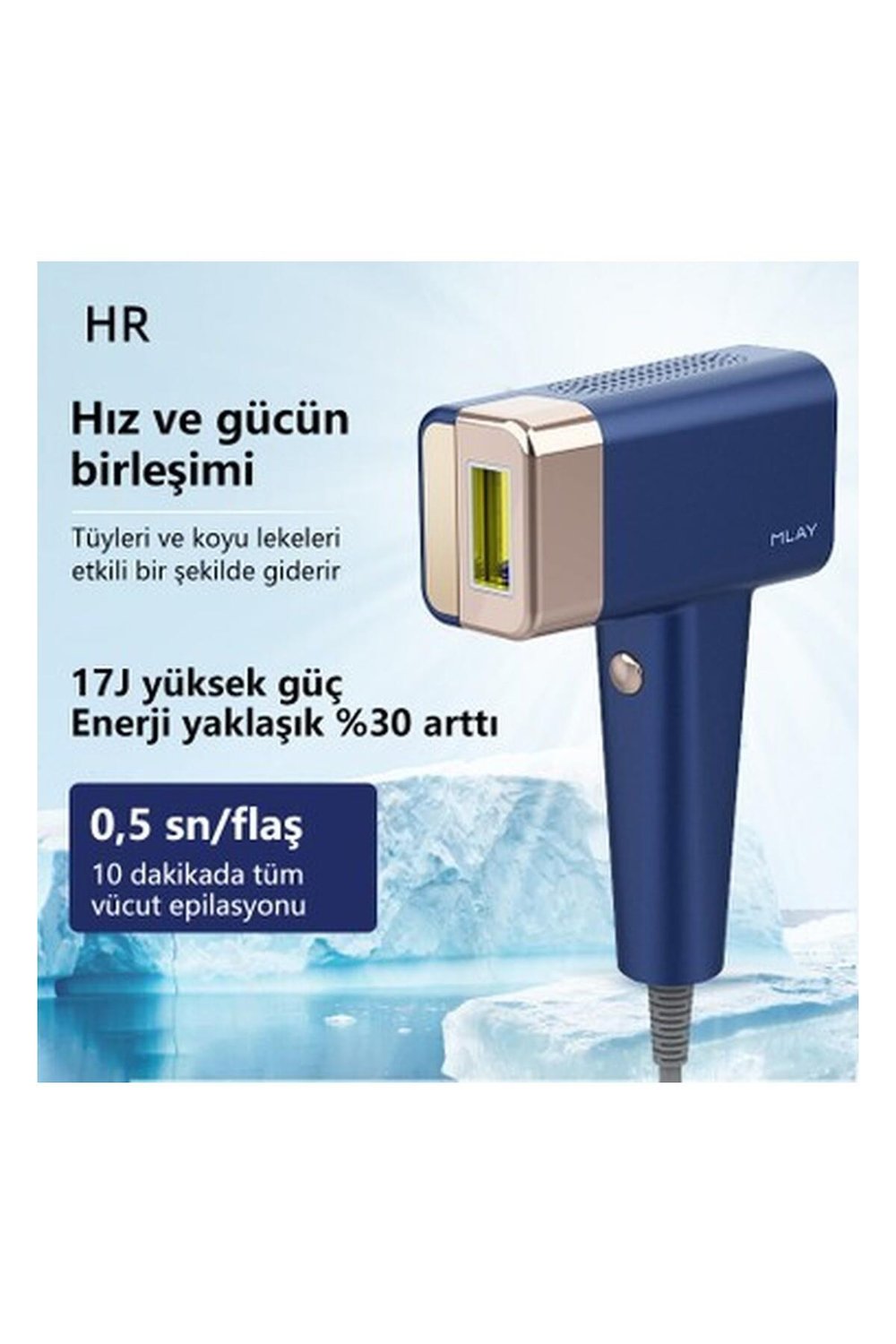 Mlay Lazer Epilasyon Cihazı 500.000 Flaş 3 Başlık Vücut Yüz Özel Bölge Bay Bayan Epilasyon Ultra Seri Atım