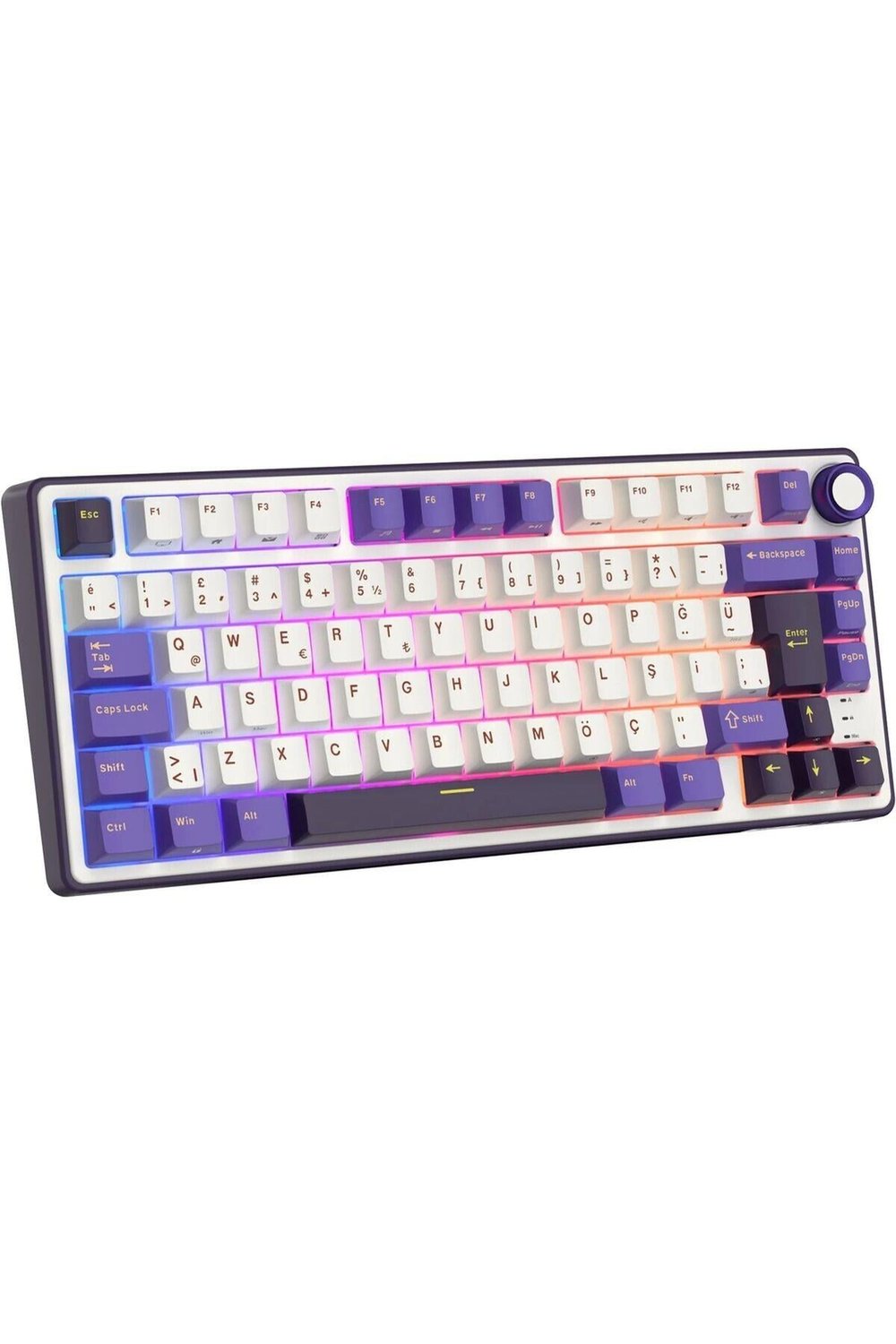 Royal Kludge R75 75% Kablolu Türkçe Gaming Klavye (Beyaz-Mor)