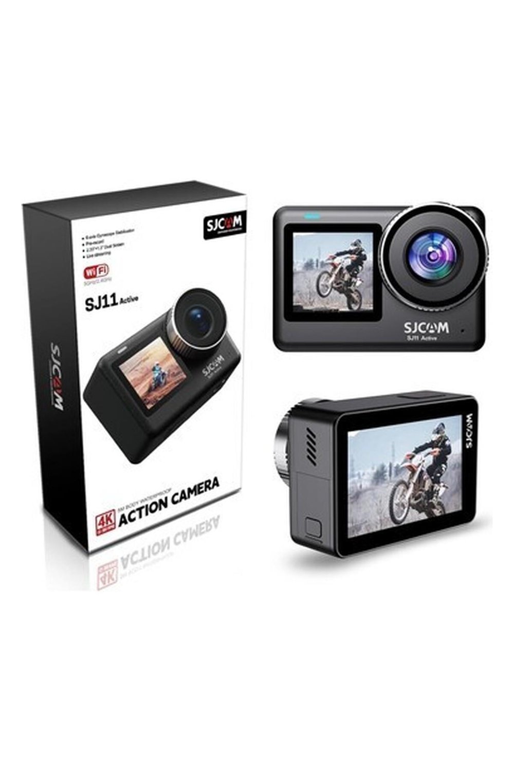 SJ11 Active Dual Screen 20MP 2.33 + 1.3 Inç 5ghz Wi-Fi 4K UHD H.265 Su Geçirmez Kasa 154° 1300MAH Aksiyon Kamerası Siyah