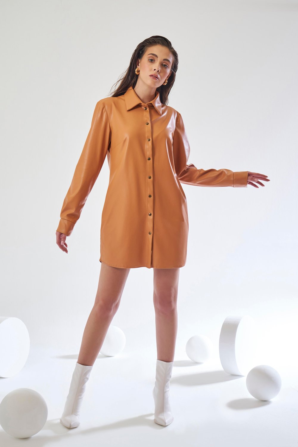 Ares Shirt Dress - Deri Gömlek Elbise