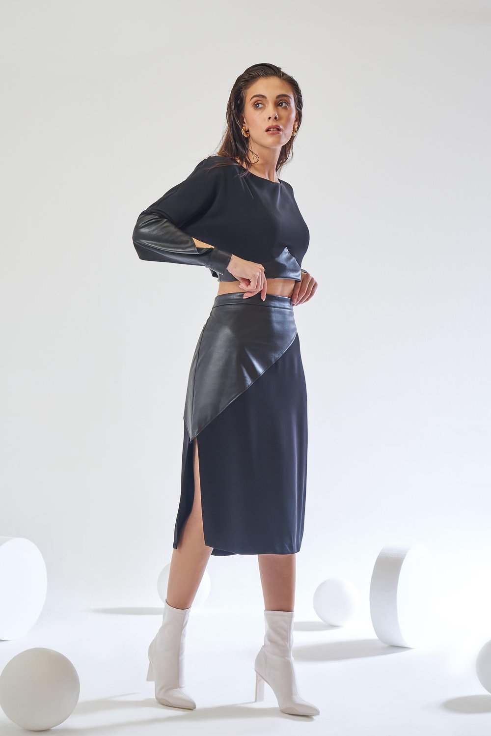 Maia Midi Skirt - Siyah Midi Etek