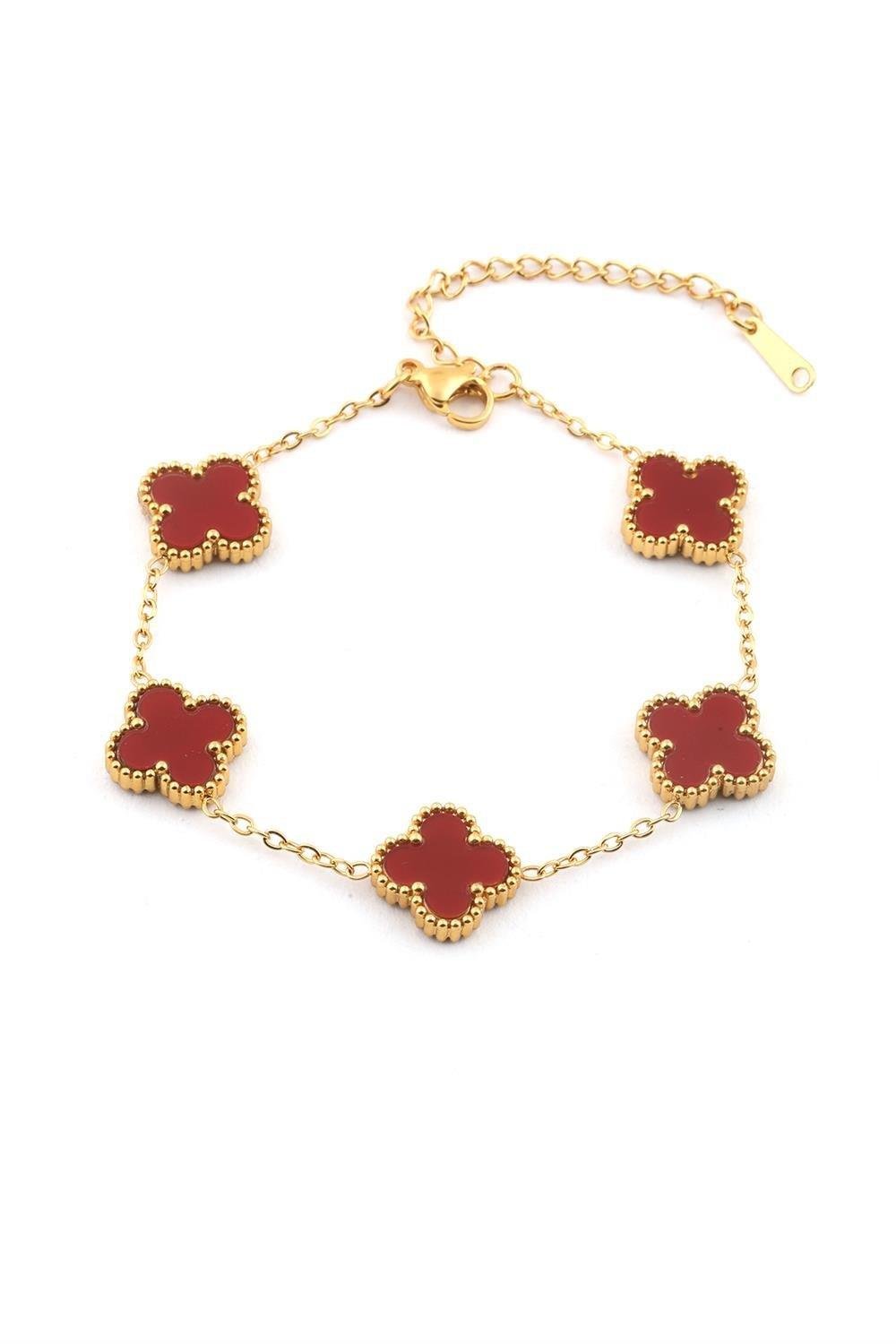 Patela Gold Zincir Bordo Yonca Bileklik