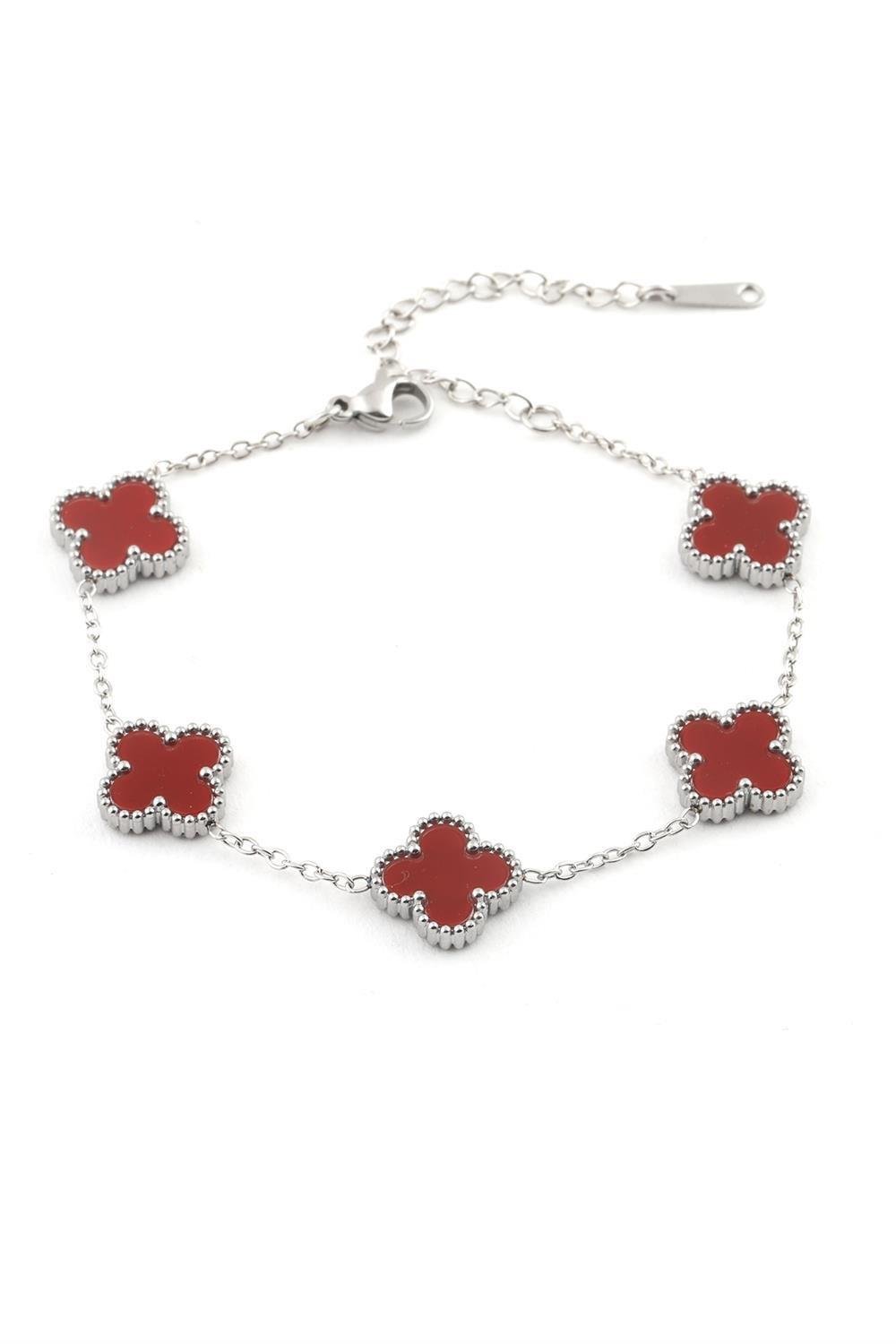 Patela Silver Zincir Bordo Yonca Bileklik