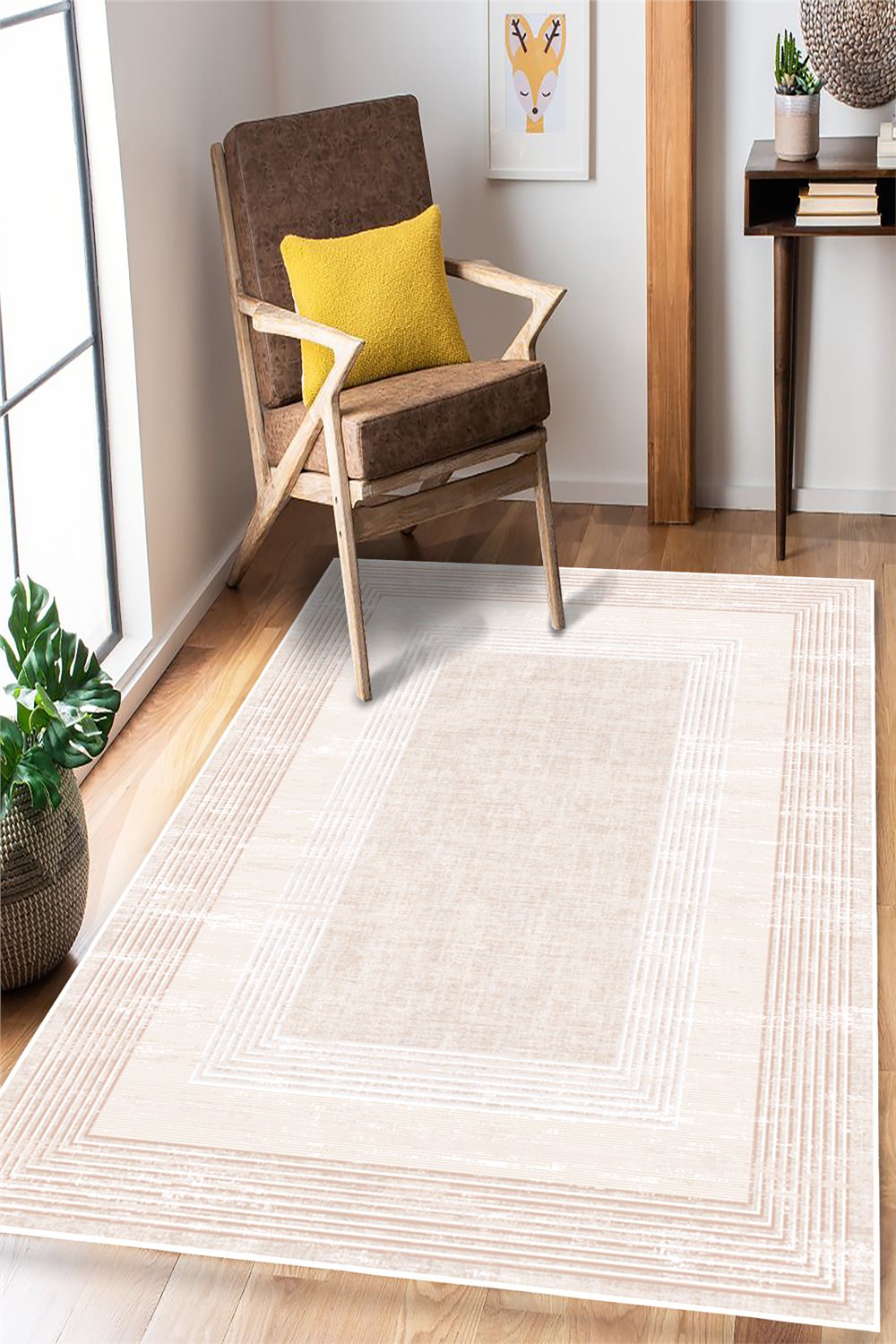 Çerçeveli Modern Baskılı Kaymaz Yıkanabilir Salon Oturma Odası Mutfak Antre Halısı Yolluk