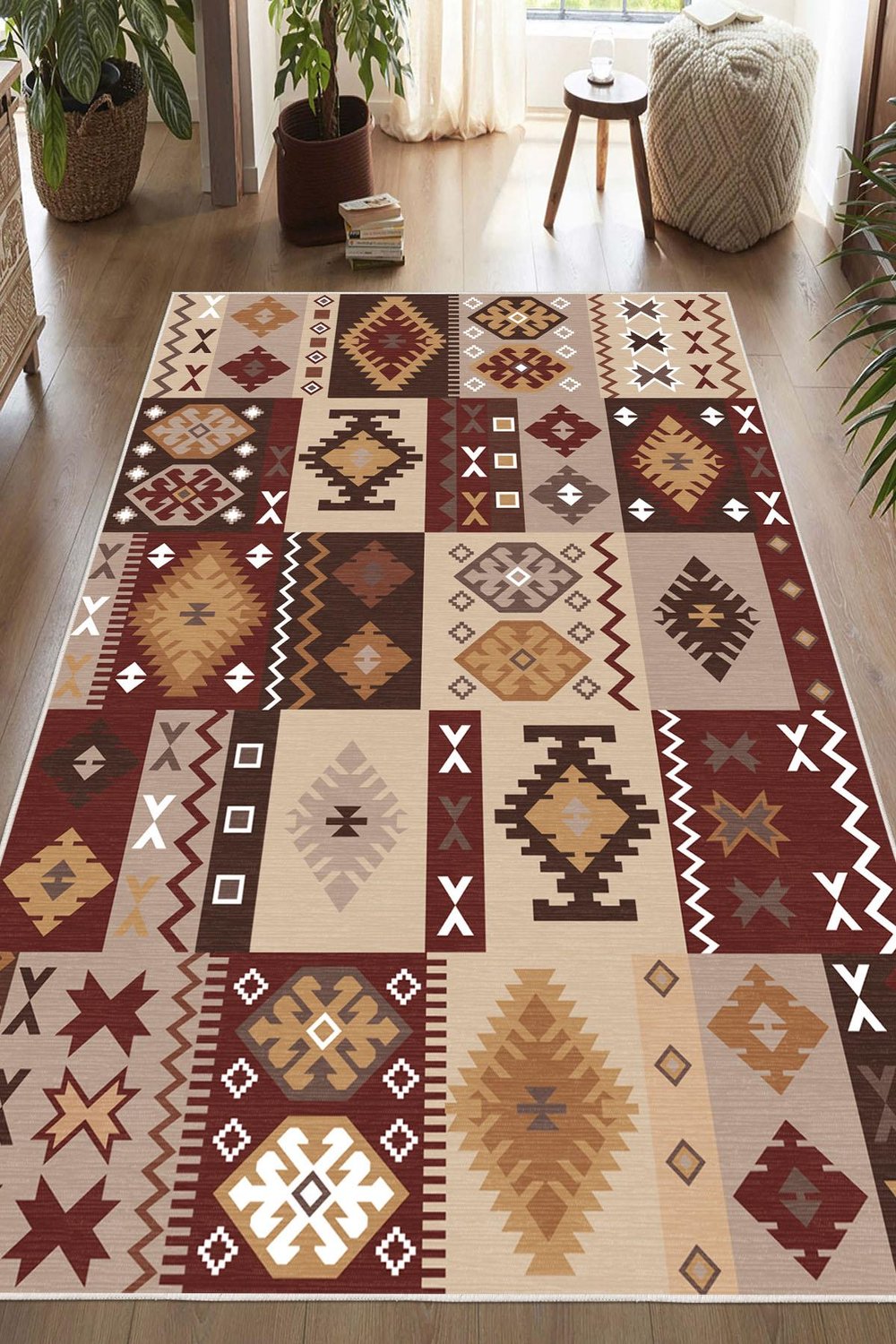 Dijital Baskılı Dekoratif Kaymaz Taban Yıkanabilir Kilim Desen Halı Salon Halısı Yolluk Mutfak Halısı