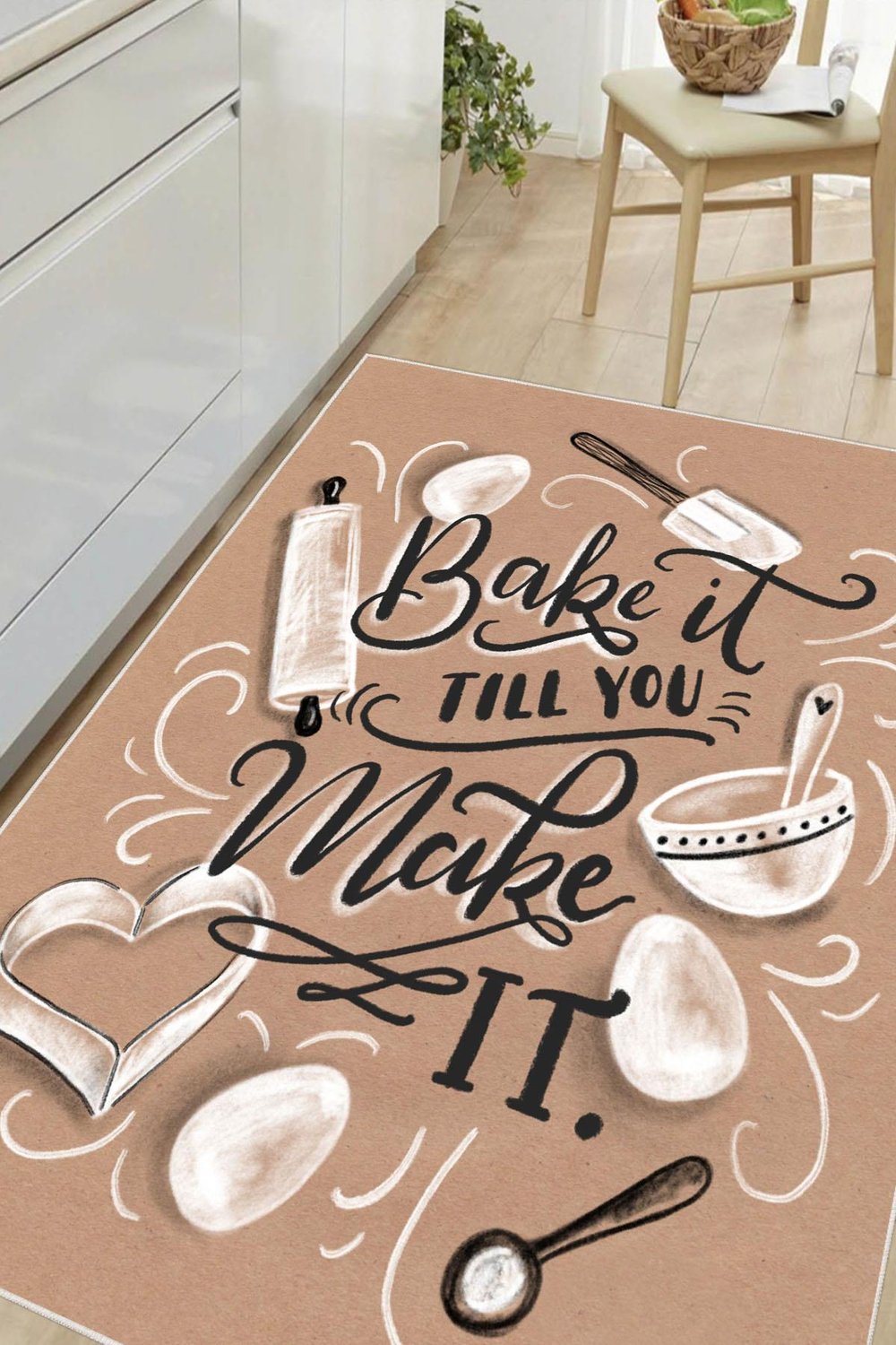 Dijital Baskılı Dekoratif Kaymaz Taban Yıkanabilir Bake Make It Desenli Halı Mutfak Halısı Yolluk Salon Halısı