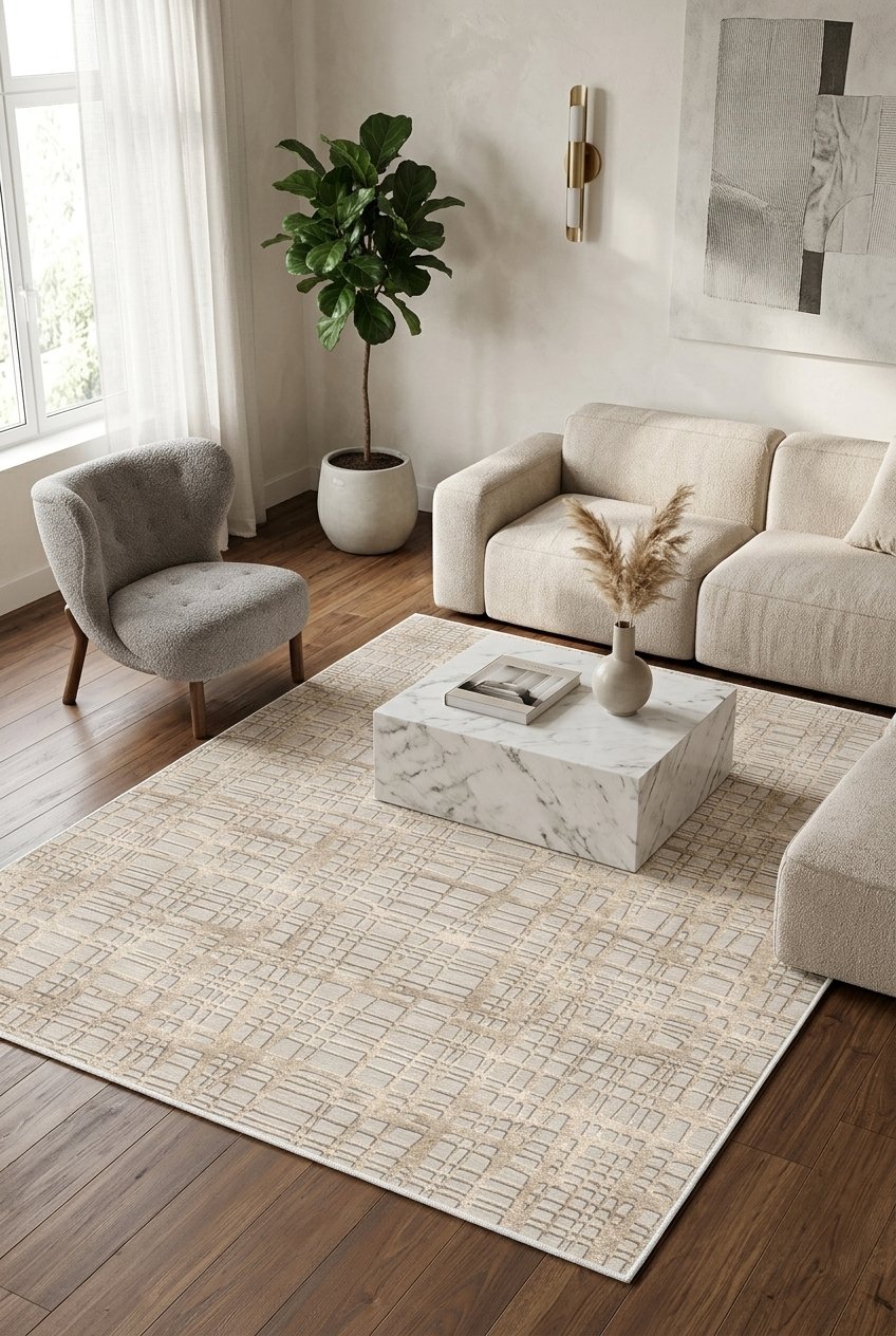 Modern Krem Baskılı Kaymaz Taban Yıkanabilir Dekoratif Antre Hol Salon Oturma Odası Halısı Yolluk