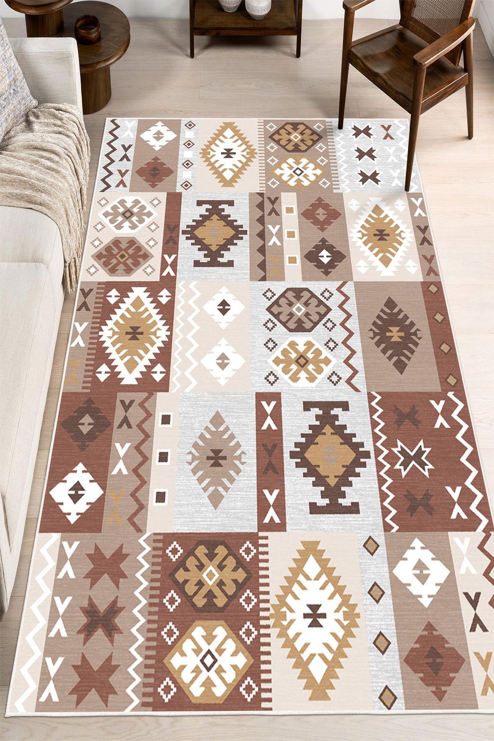 Dijital Baskılı Dekoratif Kaymaz Taban Yıkanabilir Kilim Desen Halı Salon Halısı Yolluk Mutfak Halısı