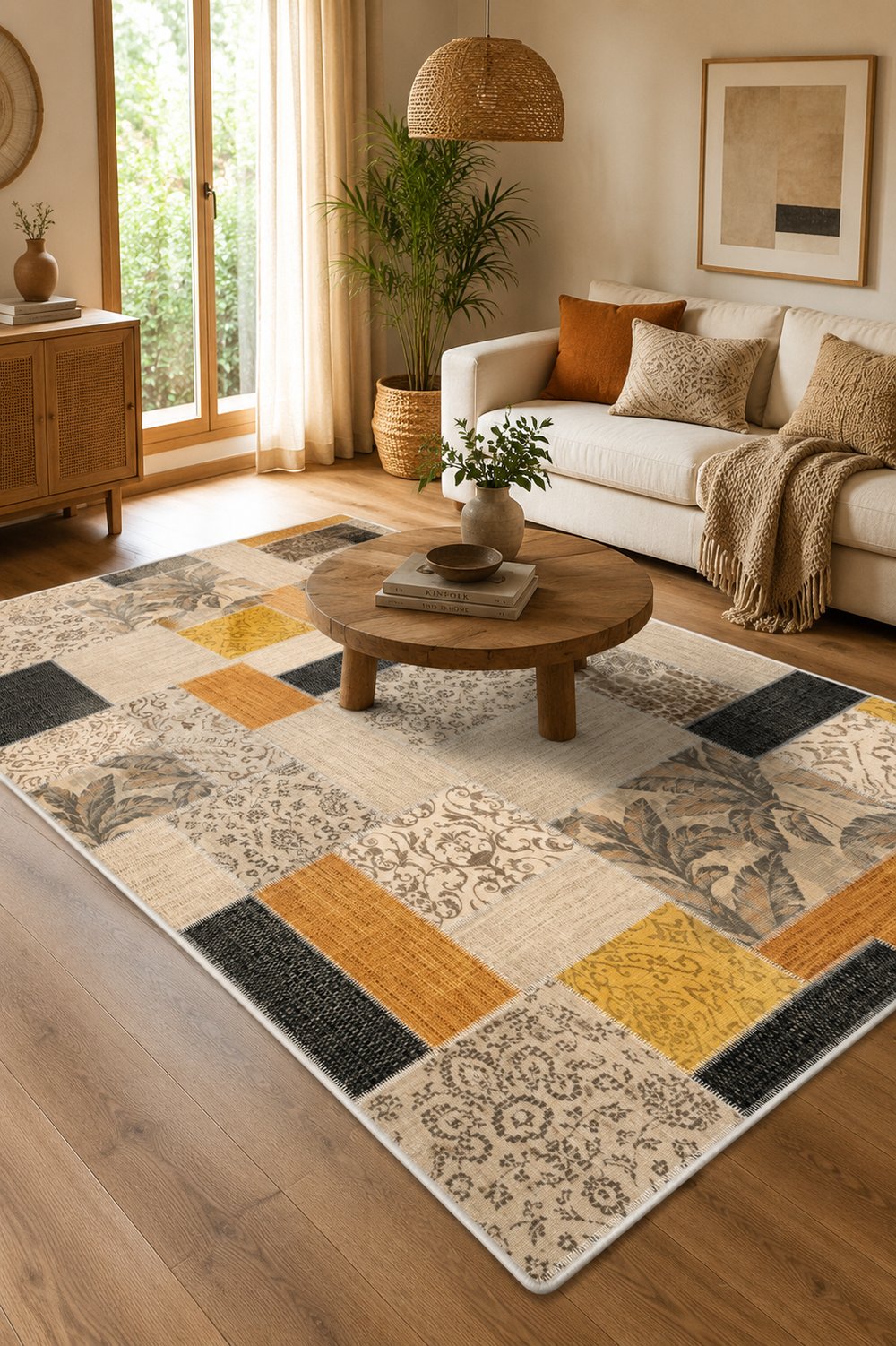 Dijital Baskılı Dekoratif Patchwork Kilim Kaymaz Taban Yıkanabilir Halı