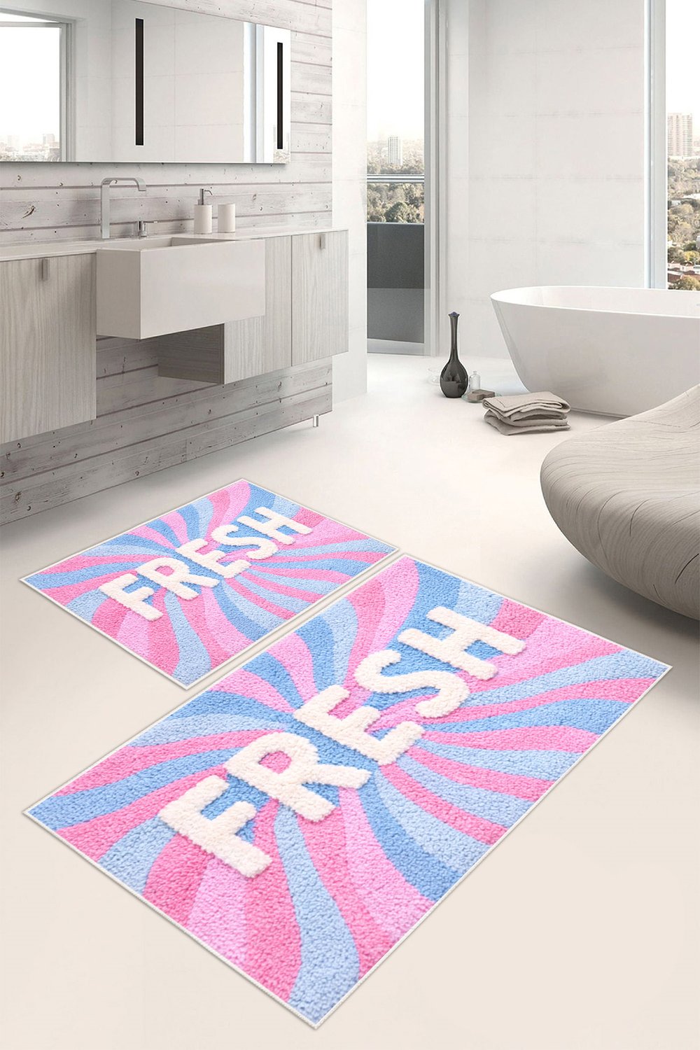 Fresh Yazılı Dijital Baskılı Yıkanabilir 2li Banyo Paspası (50x60-60x100)