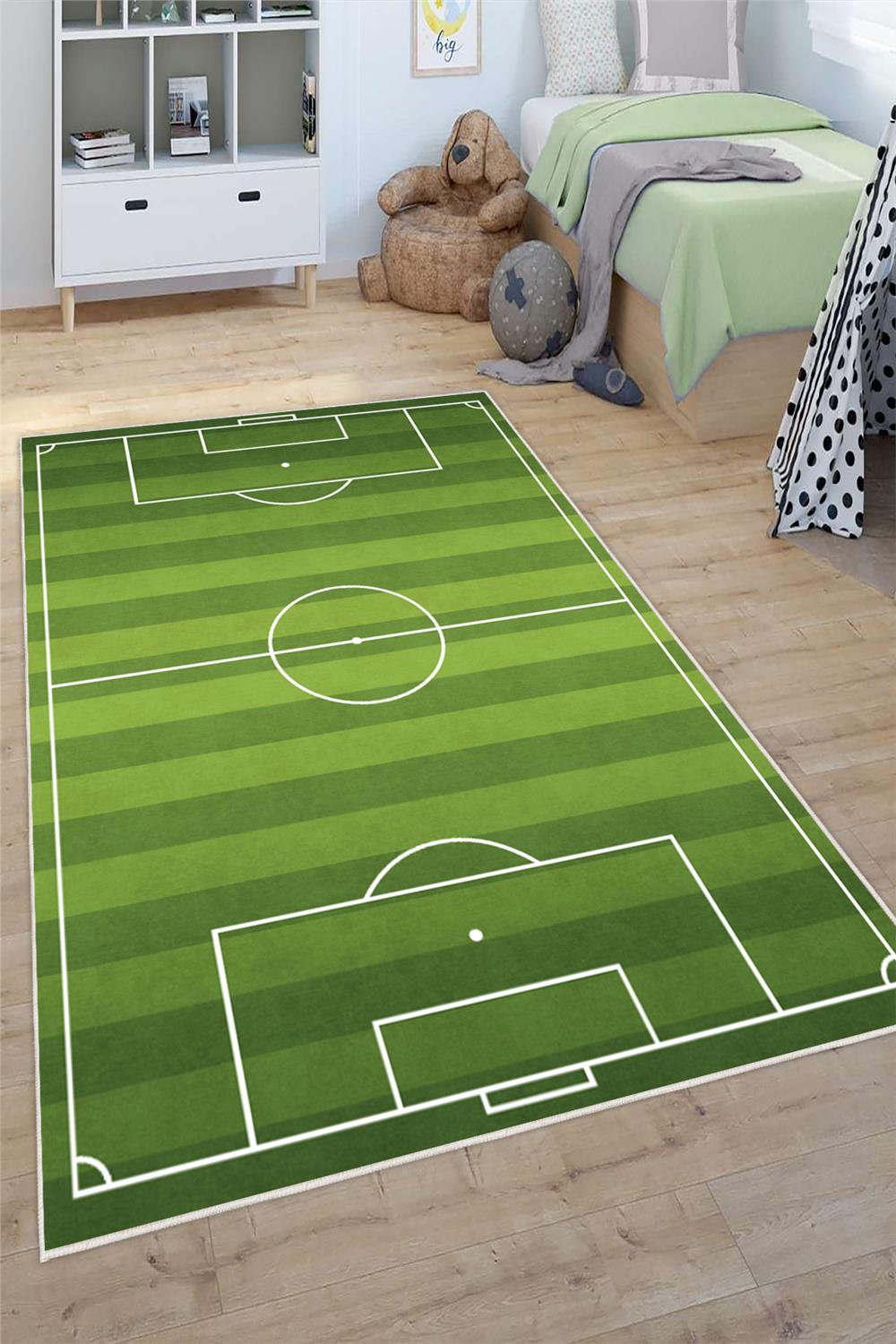 Futbol Sahası Desenli Yıkanabilir Kaymaz Taban Çocuk Oyun Halısı