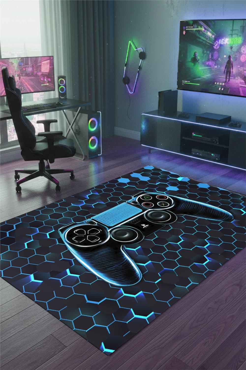 Gaming Konsol Desenli Yıkanabilir KaymazOyun Odası Halısı Oyuncu Halısı