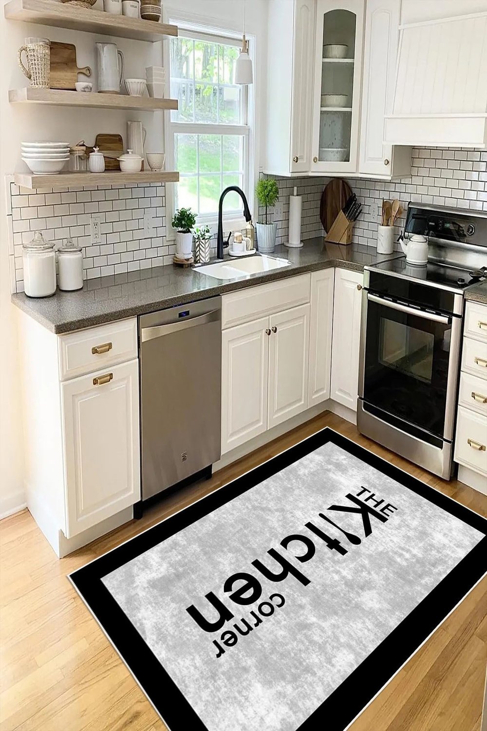 Kitchen Yazılı Gri Çerçeve Desenli Baskılı Kaymaz Yıkanabilir Mutfak Halısı Yolluk