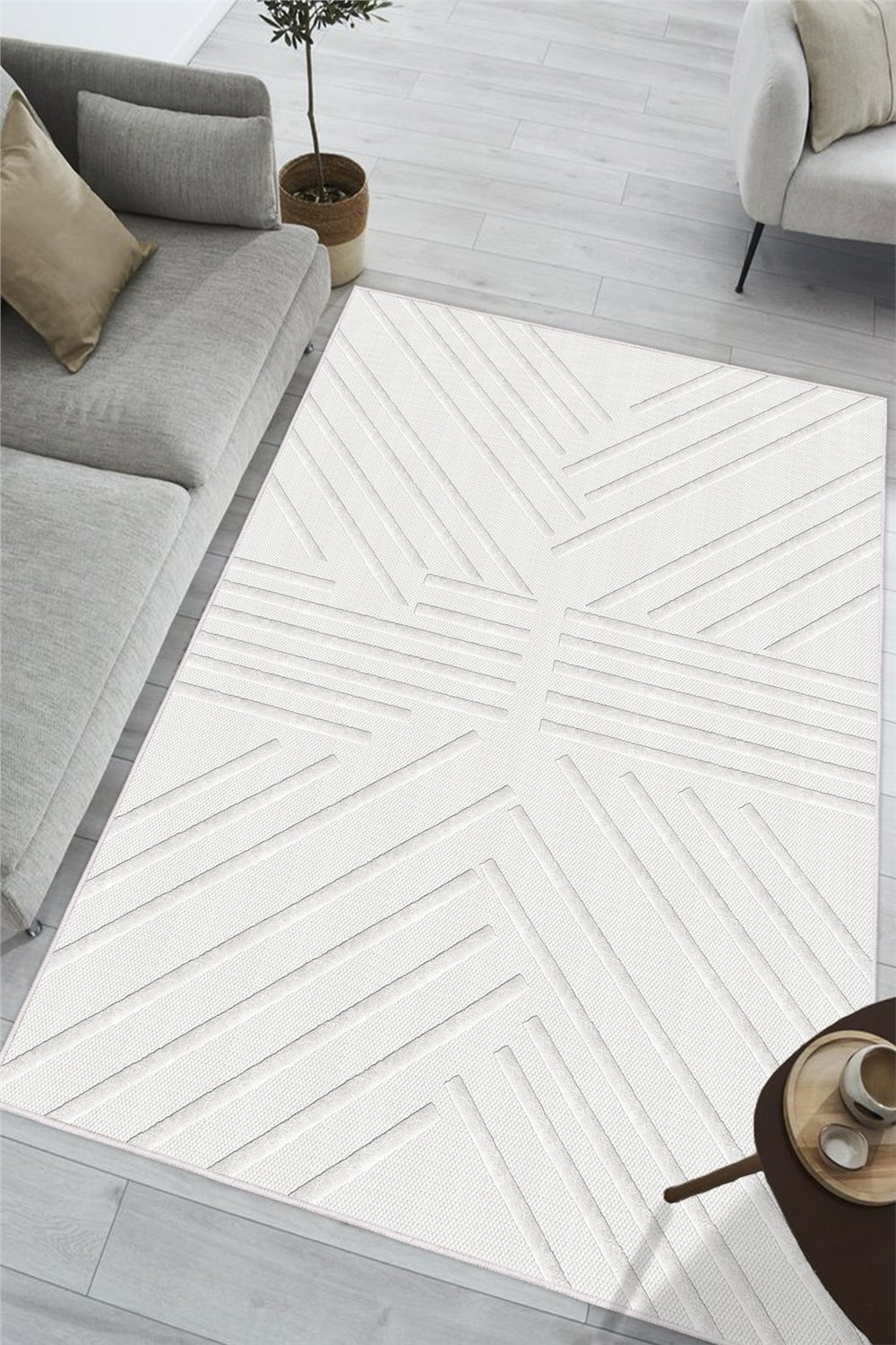 Modern Beyaz Desen Baskılı Kaymaz Yıkanabilir Salon Oturma Odası Mutfak Antre Halısı Yolluk