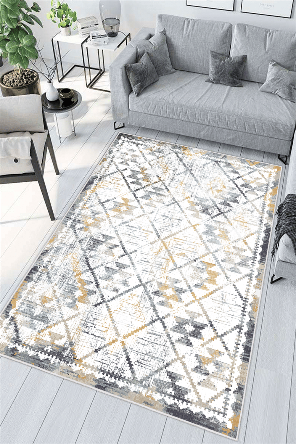Modern Kilim Desen Baskılı Kaymaz Yıkanabilir Salon Oturma Odası Mutfak Antre Halısı Yolluk