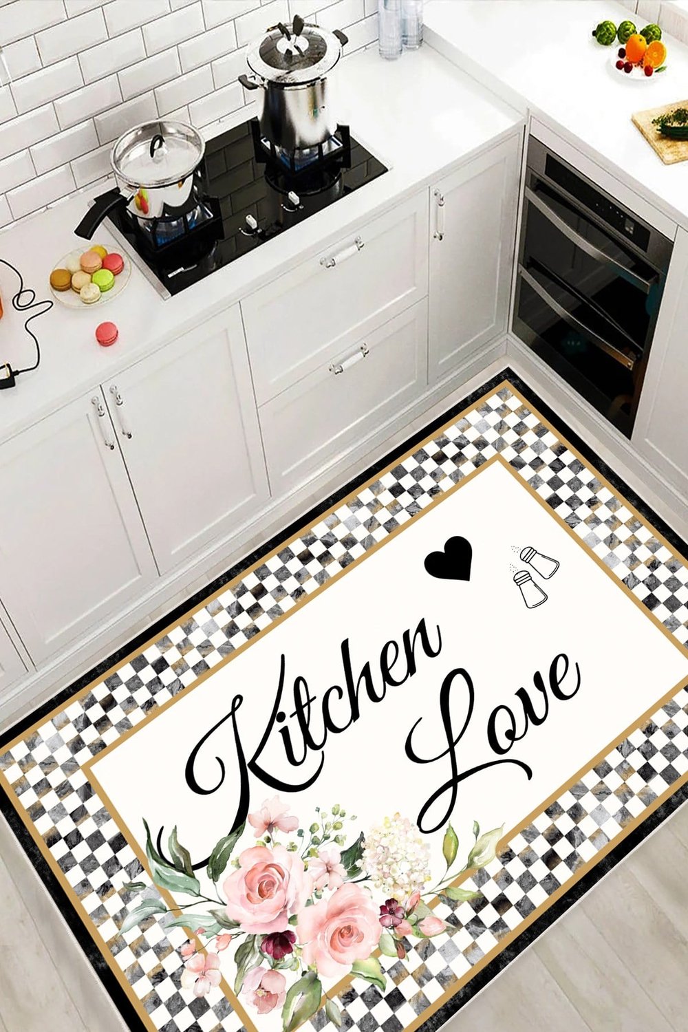 Kitchen Love Yazılı Baskılı Yıkanabilir Kaymaz Taban Mutfak Halısı