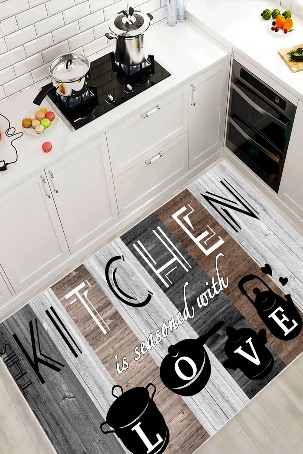 Kitchen Mutfak Temalı Baskılı Yıkanabilir Kaymaz Taban Mutfak Halısı