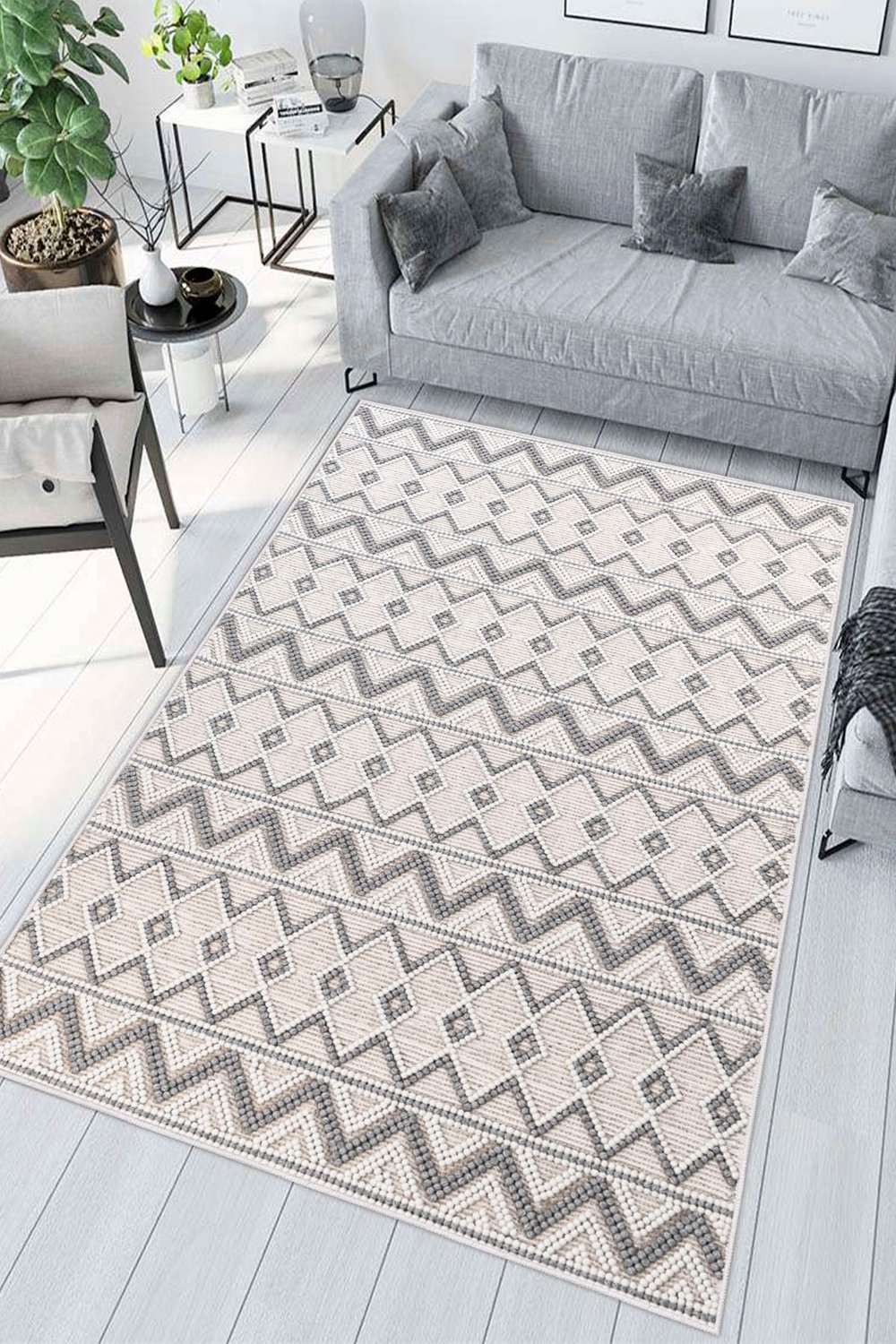 Modern Zigzag Desen Baskılı Kaymaz Yıkanabilir Salon Oturma Odası Mutfak Balkon Halısı Yolluk