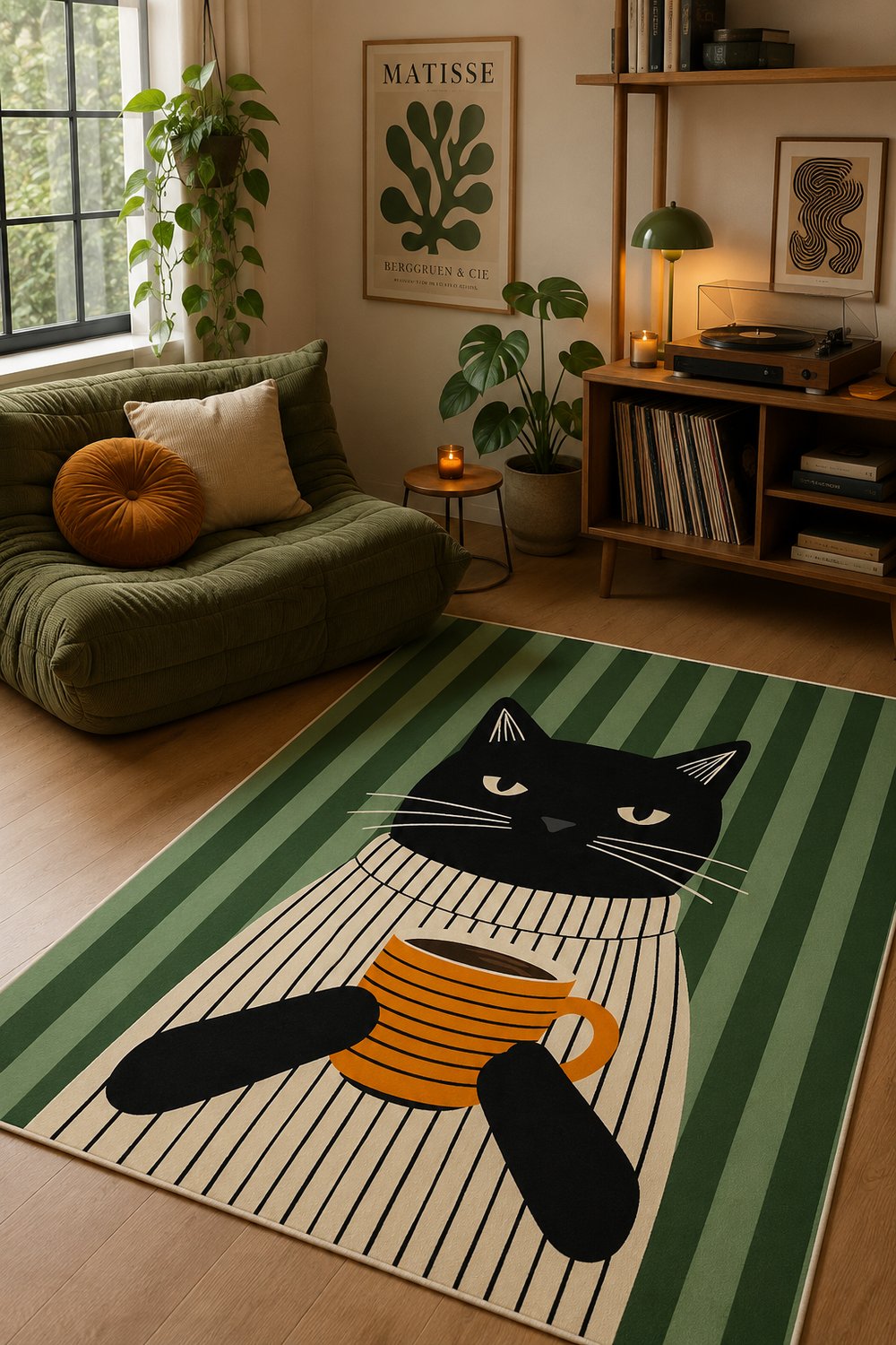 Pinterest Kedi Desenli Baskılı Kaymaz Yıkanabilir Salon Oturma Odası Mutfak Balkon Halısı Yolluk