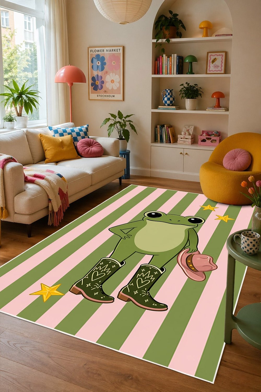 Pinterest Kurbağa Desen Baskılı Kaymaz Yıkanabilir Salon Oturma Odası Mutfak Balkon Halısı Yolluk