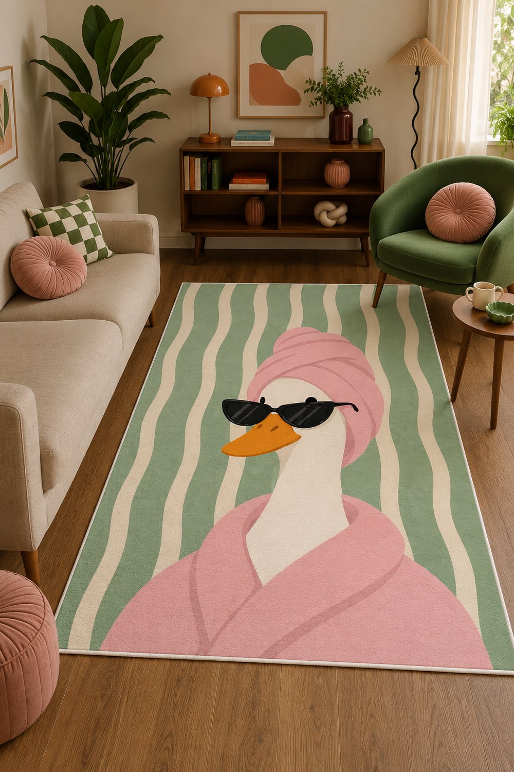 Pinterest Ördek Figürlü Baskılı Kaymaz Yıkanabilir Salon Oturma Odası Mutfak Balkon Halısı Yolluk